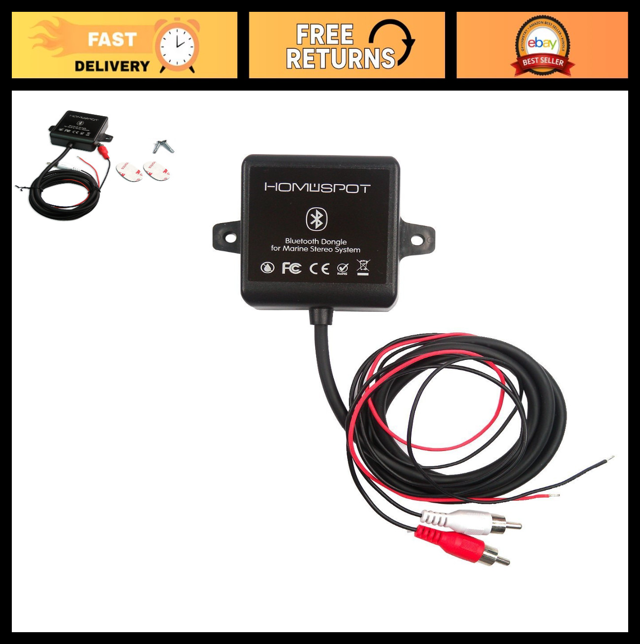 Waterproof Bluetooth Marine Receiver Adapter for Boats, Yachts, ATVs, Cars - Noi