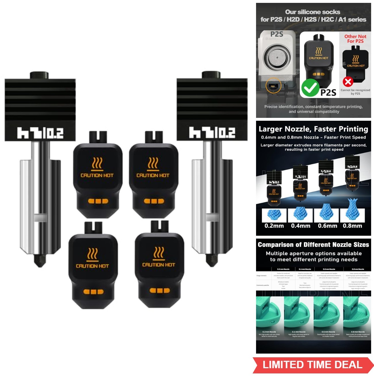 2PK 0.2mm Hardened Steel Hotend Kit for 3D Printer X2D P2S H2D H2S A1