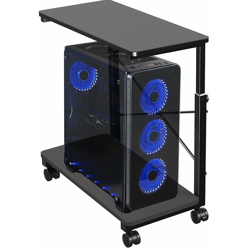 2-Tier Mobile PC Holder Adjustable CPU Cart W/ Lockable Casters Space Saving New