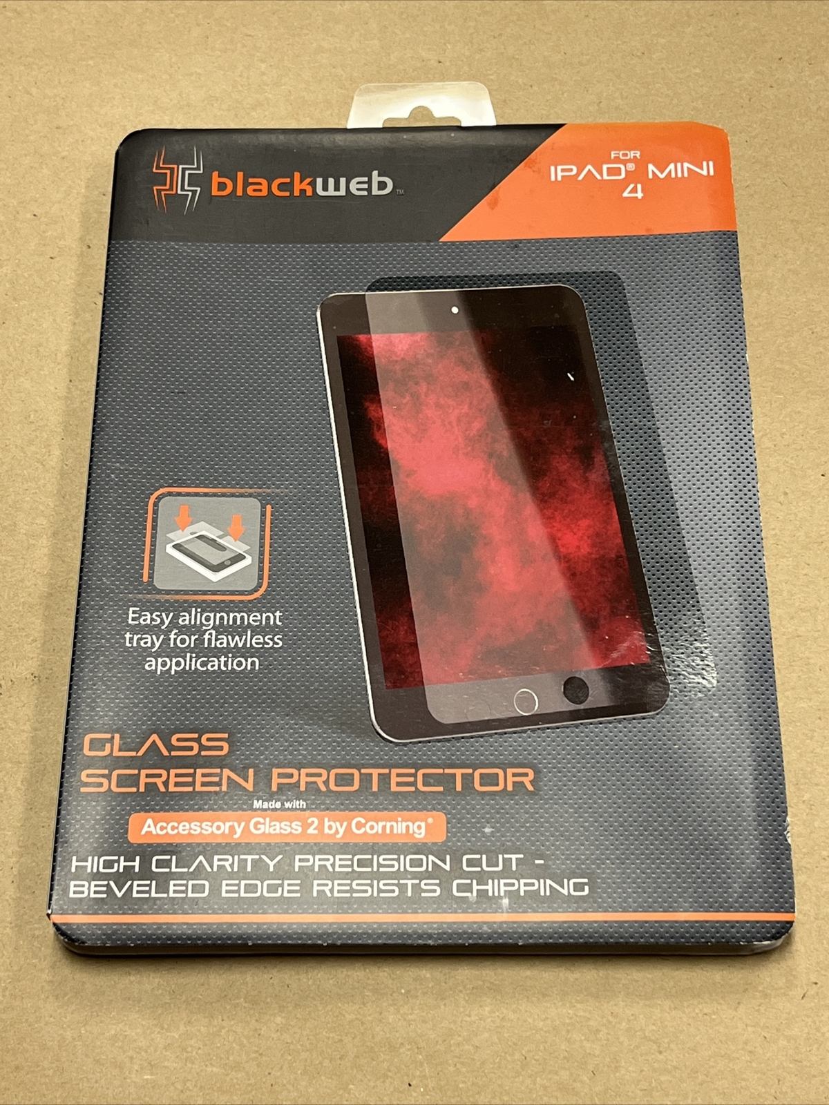 Black Web Glass Screen Protector For Ipad Mini 4 W/ Easy Alignment Tray