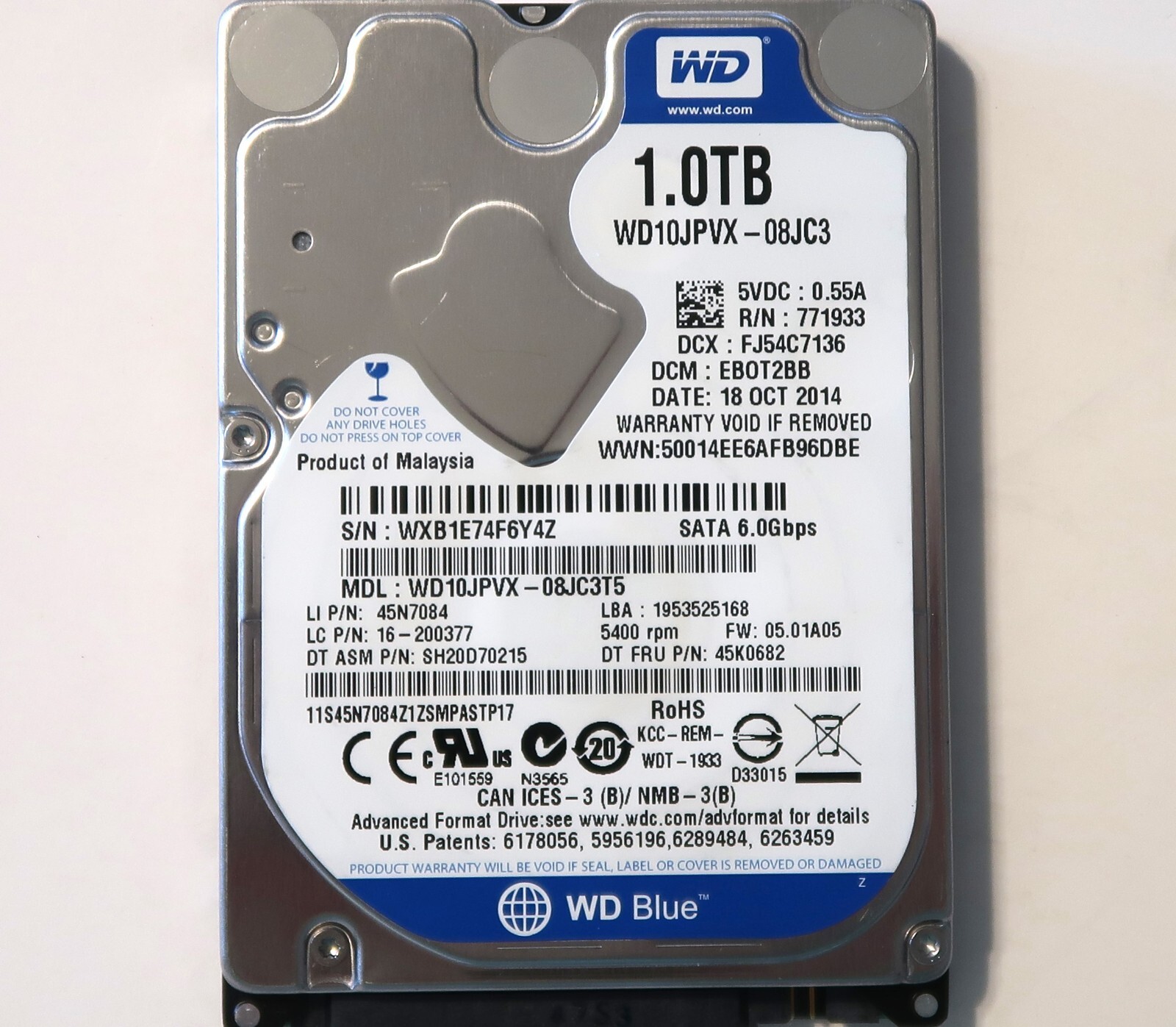 Western Digital WD10JPVX-08JC3T5 EB0T2BB (WXB1) Malaysia 2.5" Sata 18OCT2014