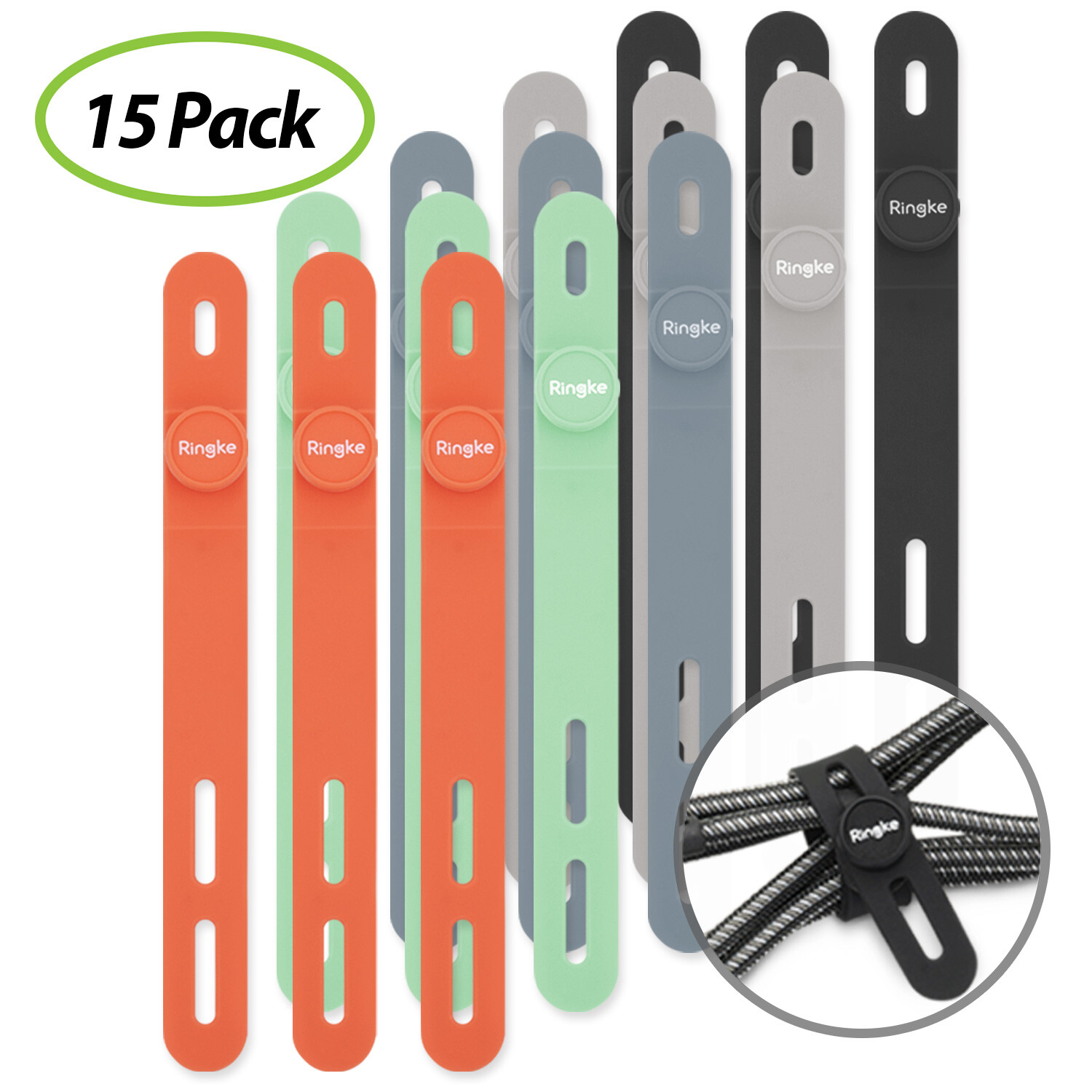Ringke Silicone Cable Tie Reusable Strap Holder USB Cord Organizer [15 Pack]