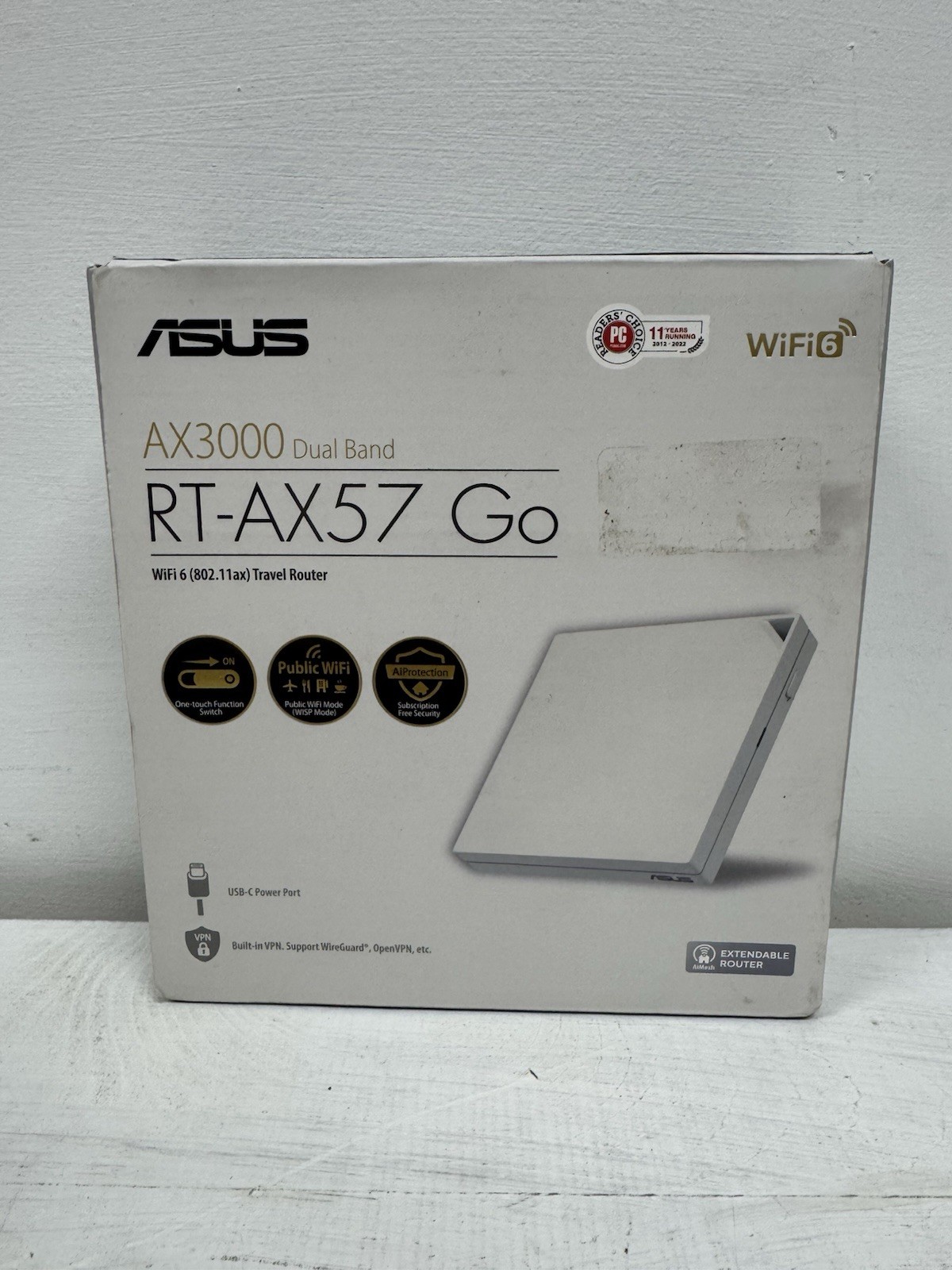 ASUS RT-AX57 Go AX3000 WiFi 6 Dual-Band Travel Router, White