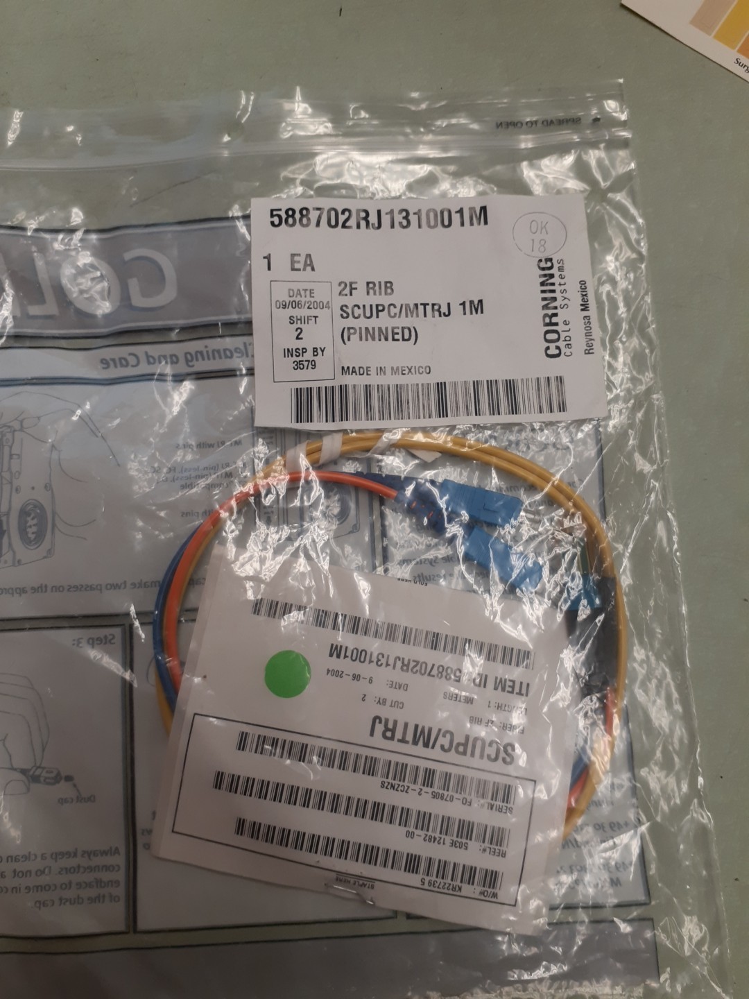 SC to MT-RJ Corning 588702RJ131001M Jumper Pinned SM and MM 1 Meter MTRJ
