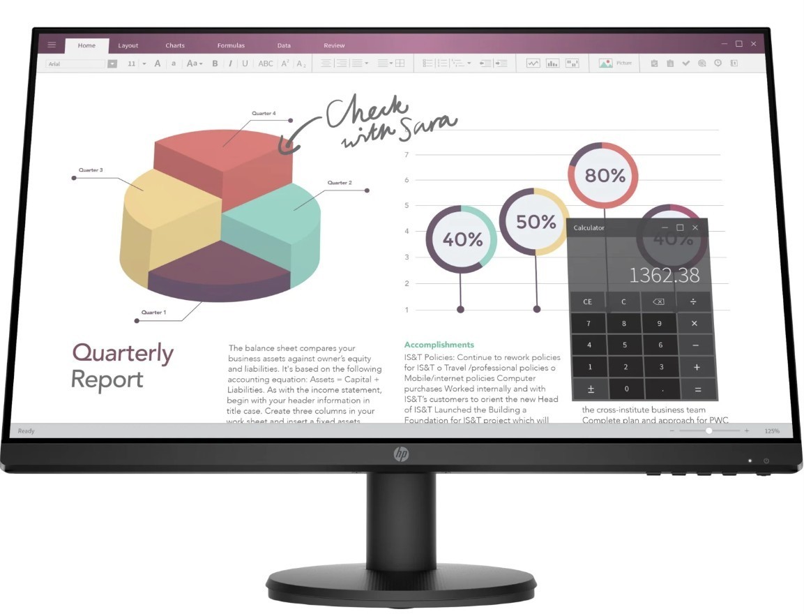 NEW - HP P24v G4 23.8" Monitor - Full HD - Black Computer Screen