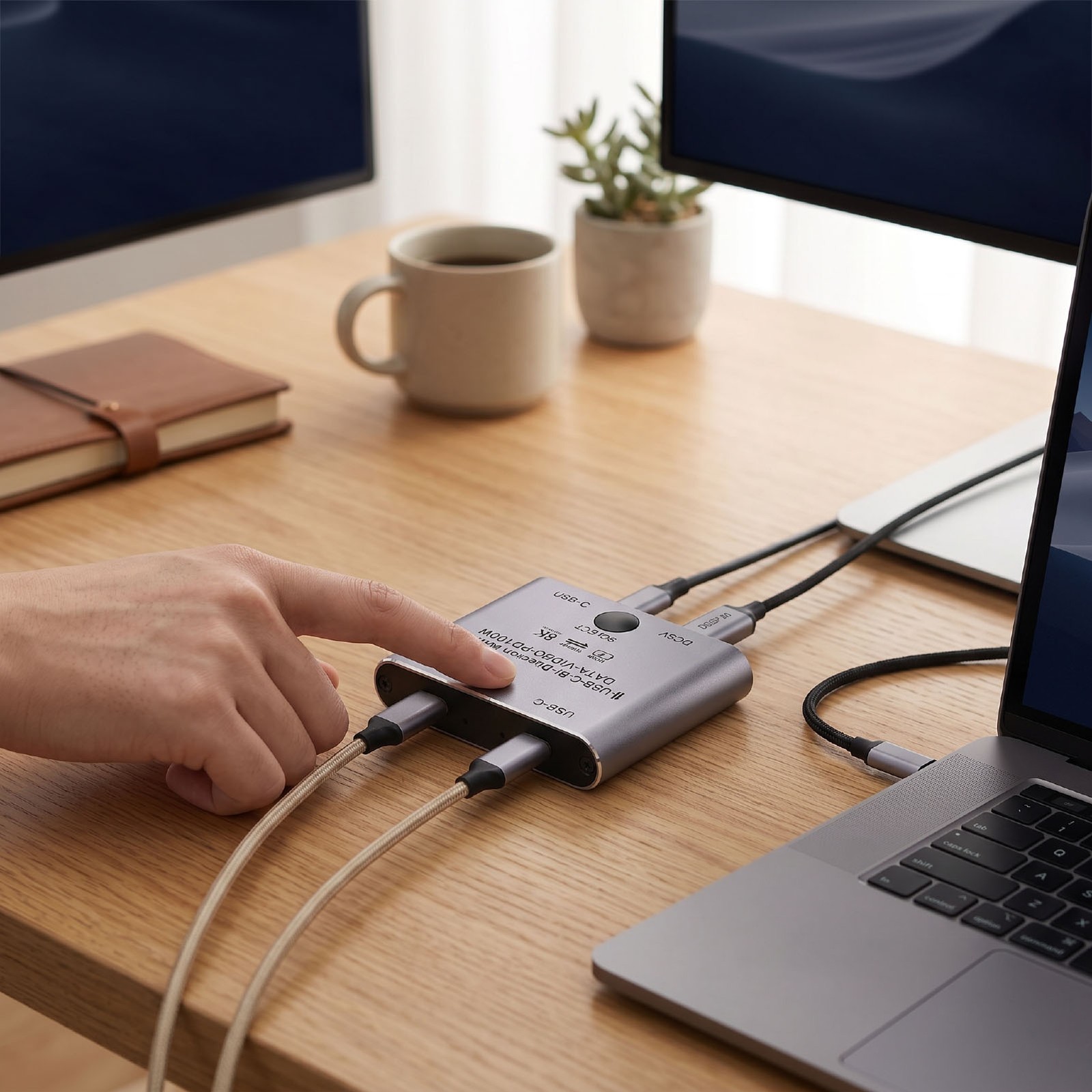 USB C Splitter 8K 60Hz 4K 144Hz 10Gbps PD100W 2 In 1 Out USB C KVM Switcher DHHX