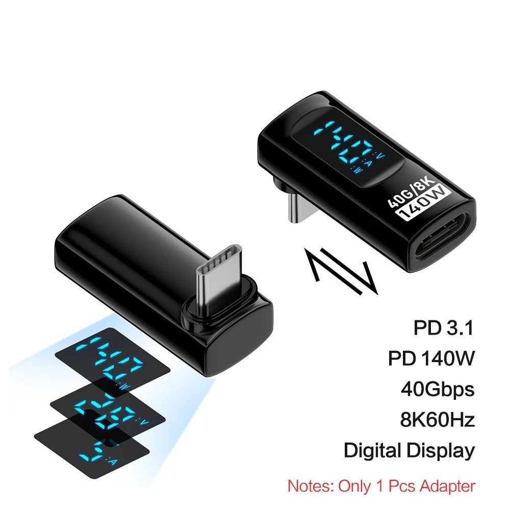 90° USB C Right Angle Adapter USB4 40Gbps 140W PD 8K USB-C Converter