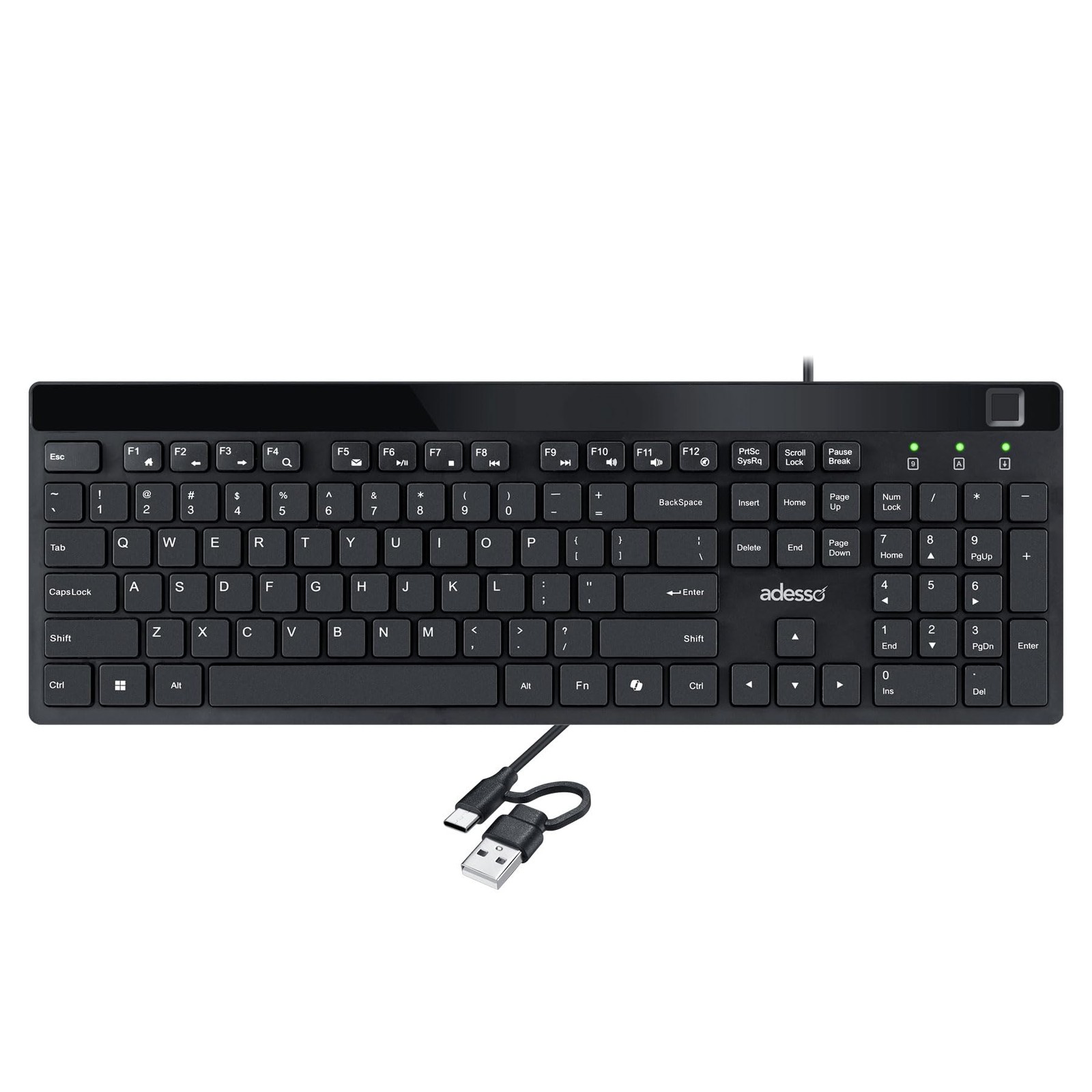 Adesso AKB140FB USB Low Profile Keyboard with Built-in Fingerprint Reader