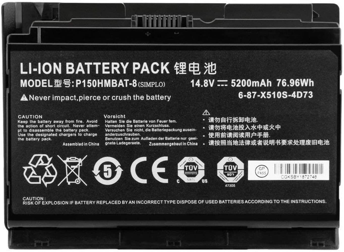 6-87-X510S-4D7 P150HMBAT-8 Original Battery For CLEVO P150 P150EM P170HM3 P170HM