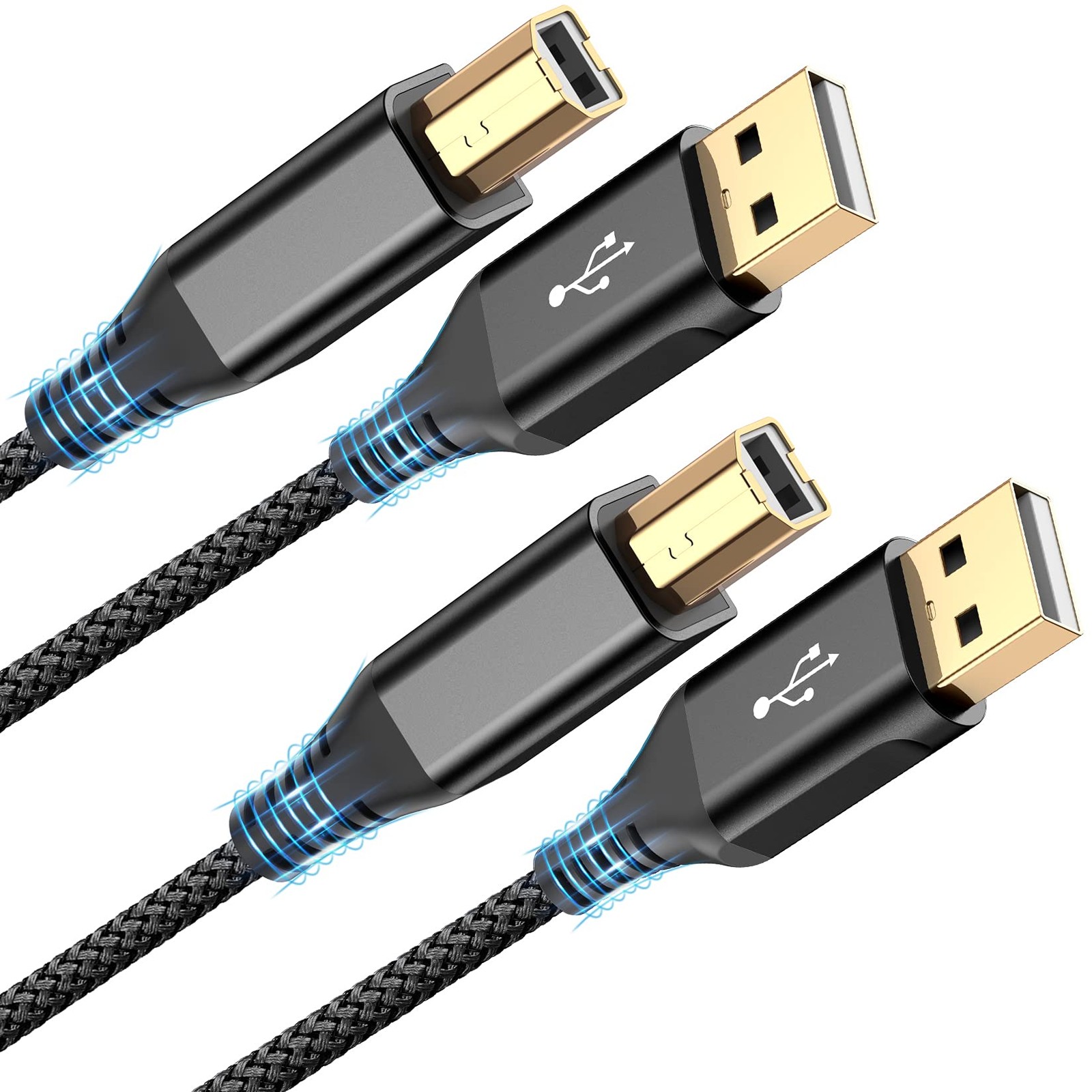 sweguard Printer Cable 10ft 2-Pack, USB Cord 2.0 10ft+10ft, black