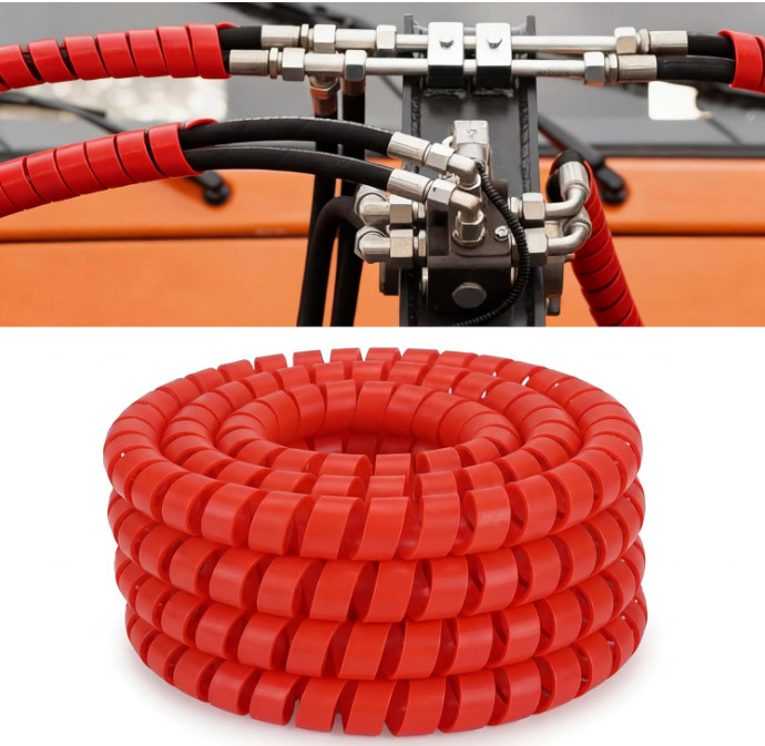 Funda espiral 25ft 1/2” resistente, protege mangueras hidráulicas y cables