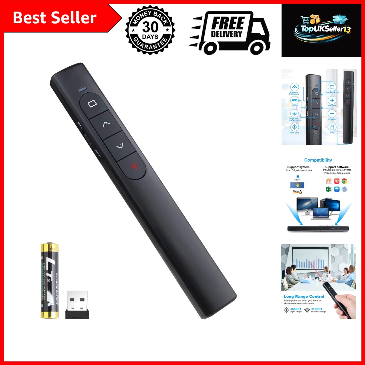 Wireless Presenter Remote, Presentation Clicker with Hyperlink & Volume Remot...