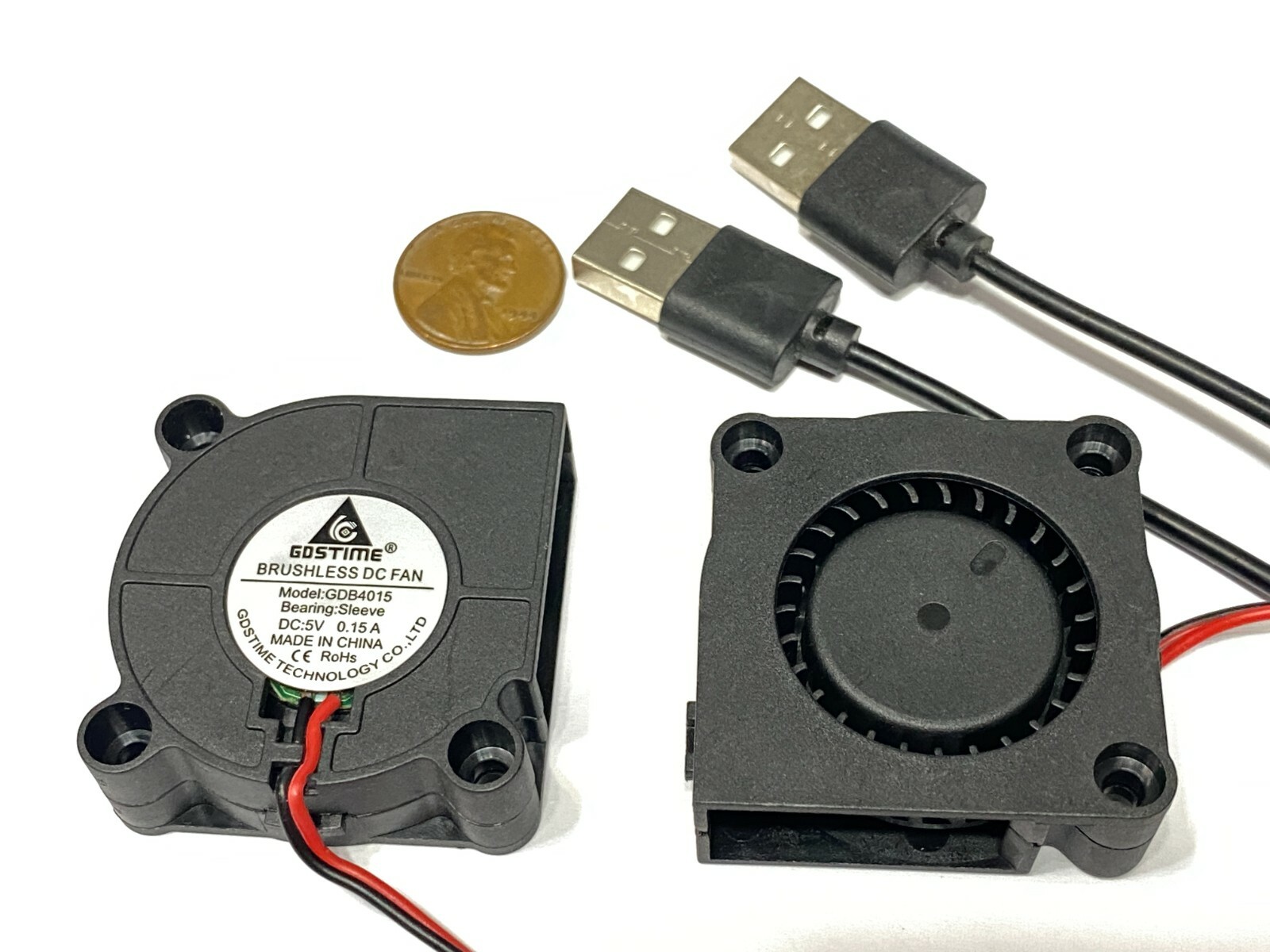 2 Pieces USB 5V Brushless 4015 Cooling Fan Blower 2pin 40mm x 15mm 4cm