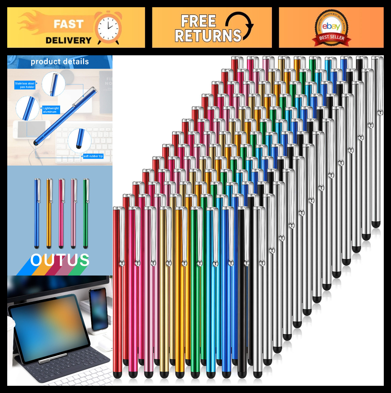 130 Pcs Stylus Pens for Touch Screens - Universal Slim Capacitive Digital Pen, 1