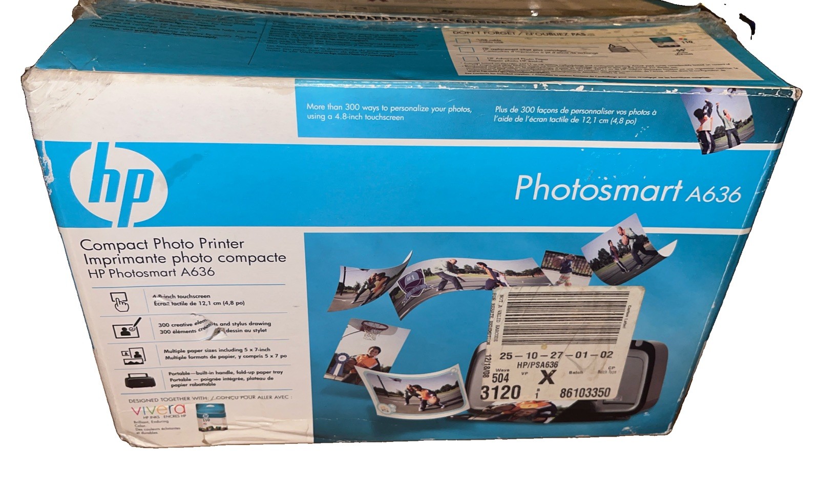 HP Photosmart A636 Portable Compact Injet Photo Printer Touchscreen Open Box See