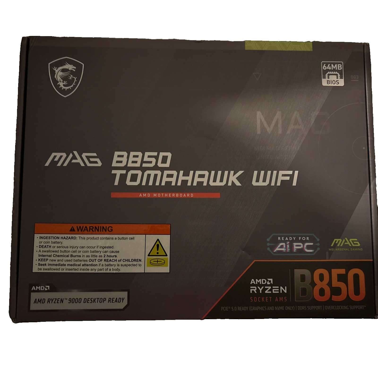 MSI MAG B850 TOMAHAWK WIFI AMD B850 Socket AM5 ATX Motherboard