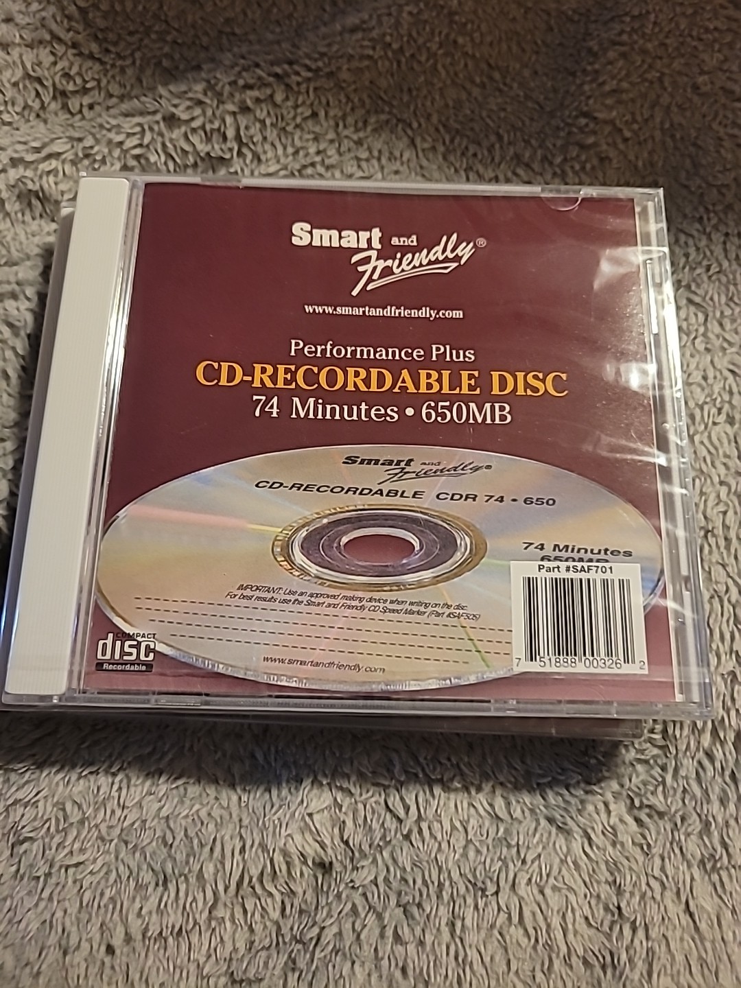 1ct Smart and Friendly Performance Plus CD Recordable Disc 74min 650MB Disc -L6