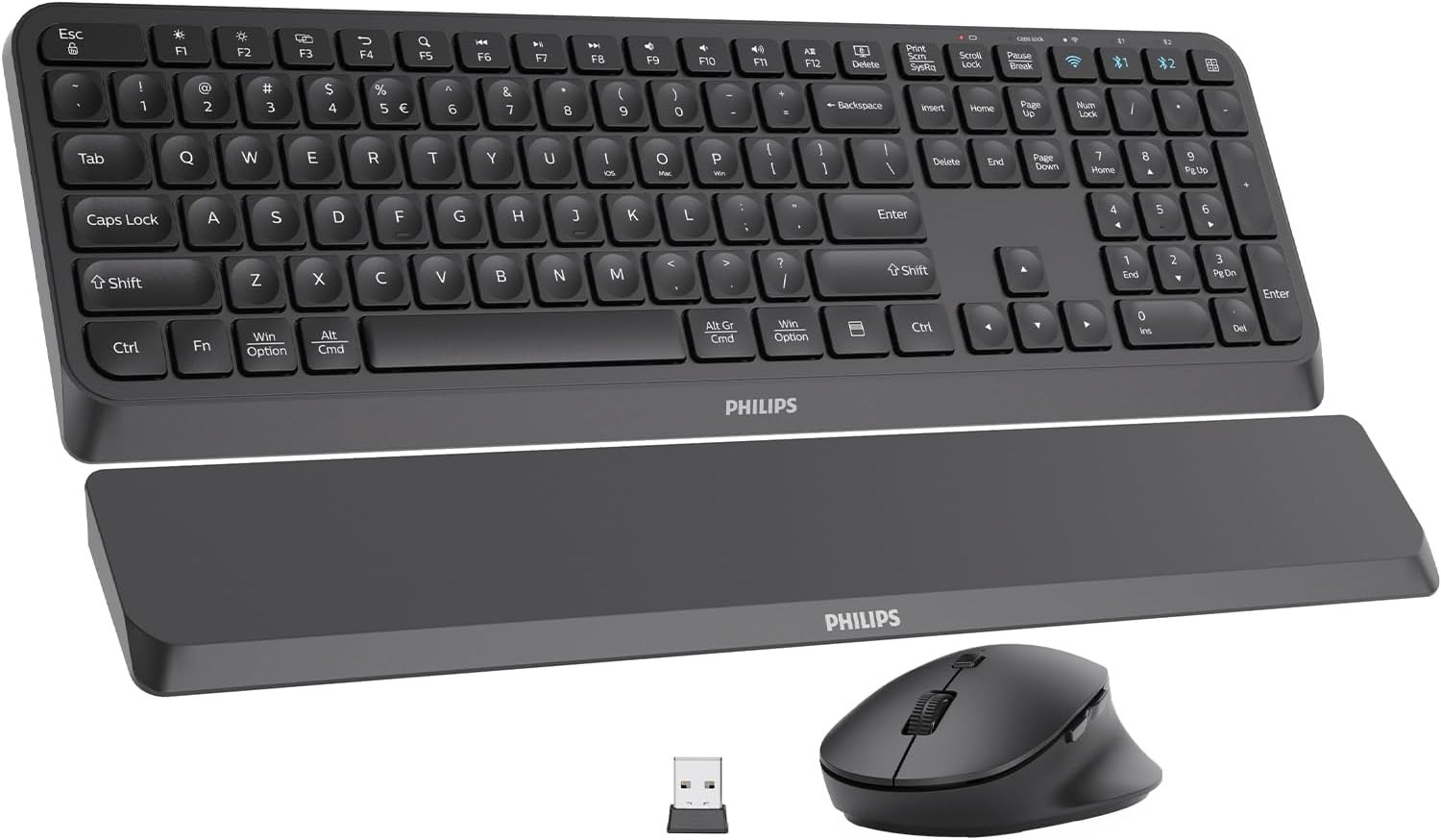 PHILIPS Bluetooth Keyboard and Mouse Combo, Ergonomic Design with Wrist Rest for
