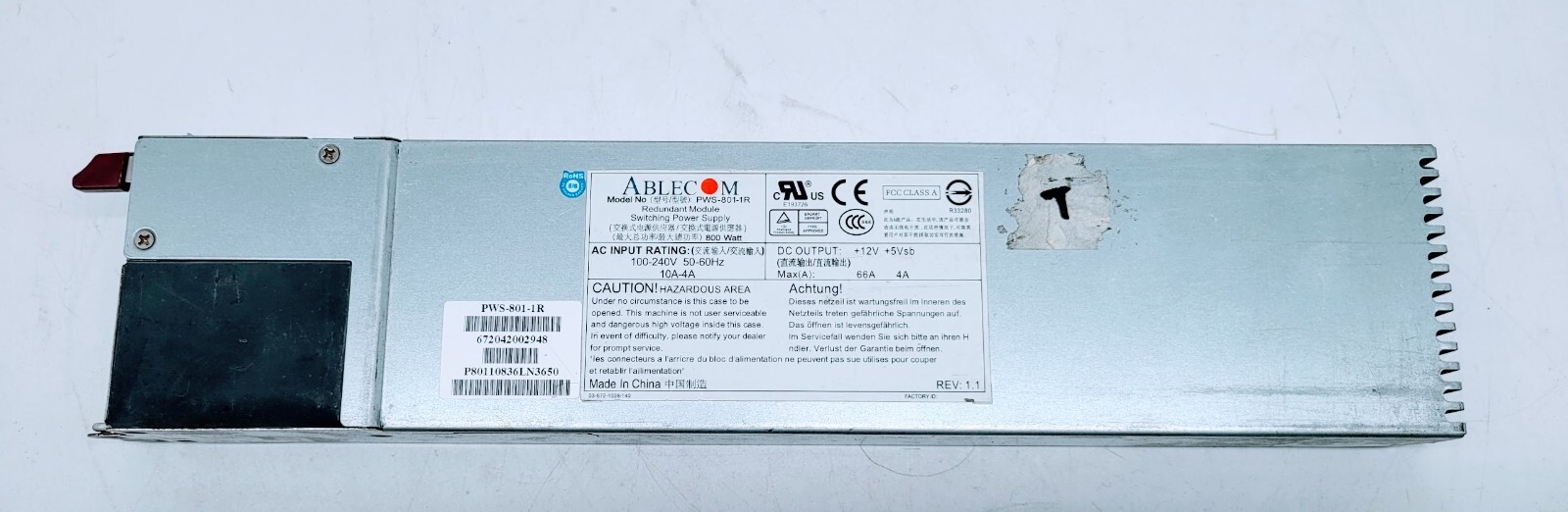 SuperMicro/Ablecom 800 Watt Switching Power Supply 100-240v PWS-801-1R
