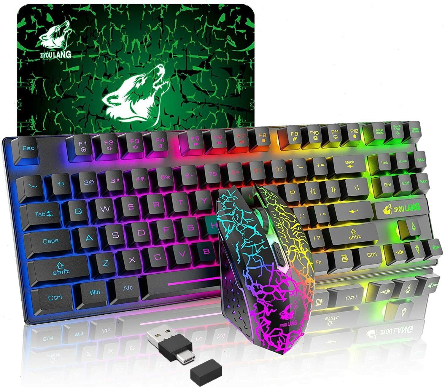 ZIYOULANG T87 Wireless 87-Key Gaming Keyboard & Mouse Combo Set RGB For PC Mac