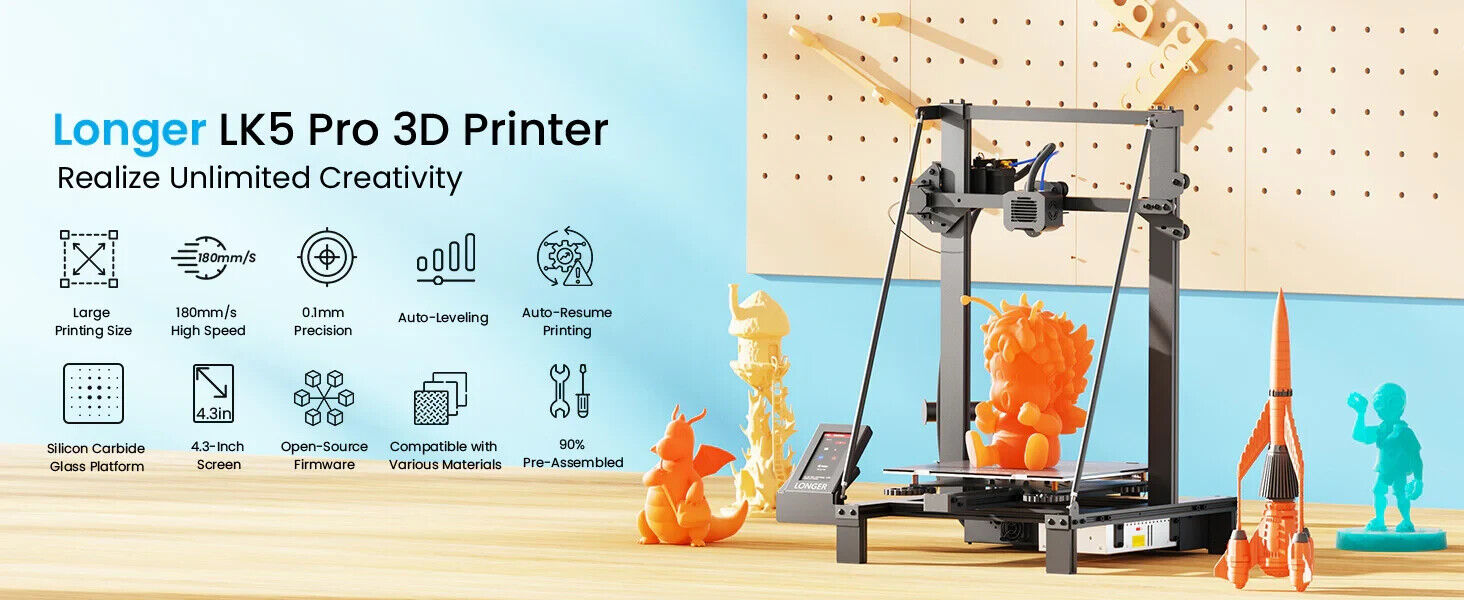 Longer LK5 Pro 3D Printer 300x300x400 mm Large Printing Size 90% pre assembled