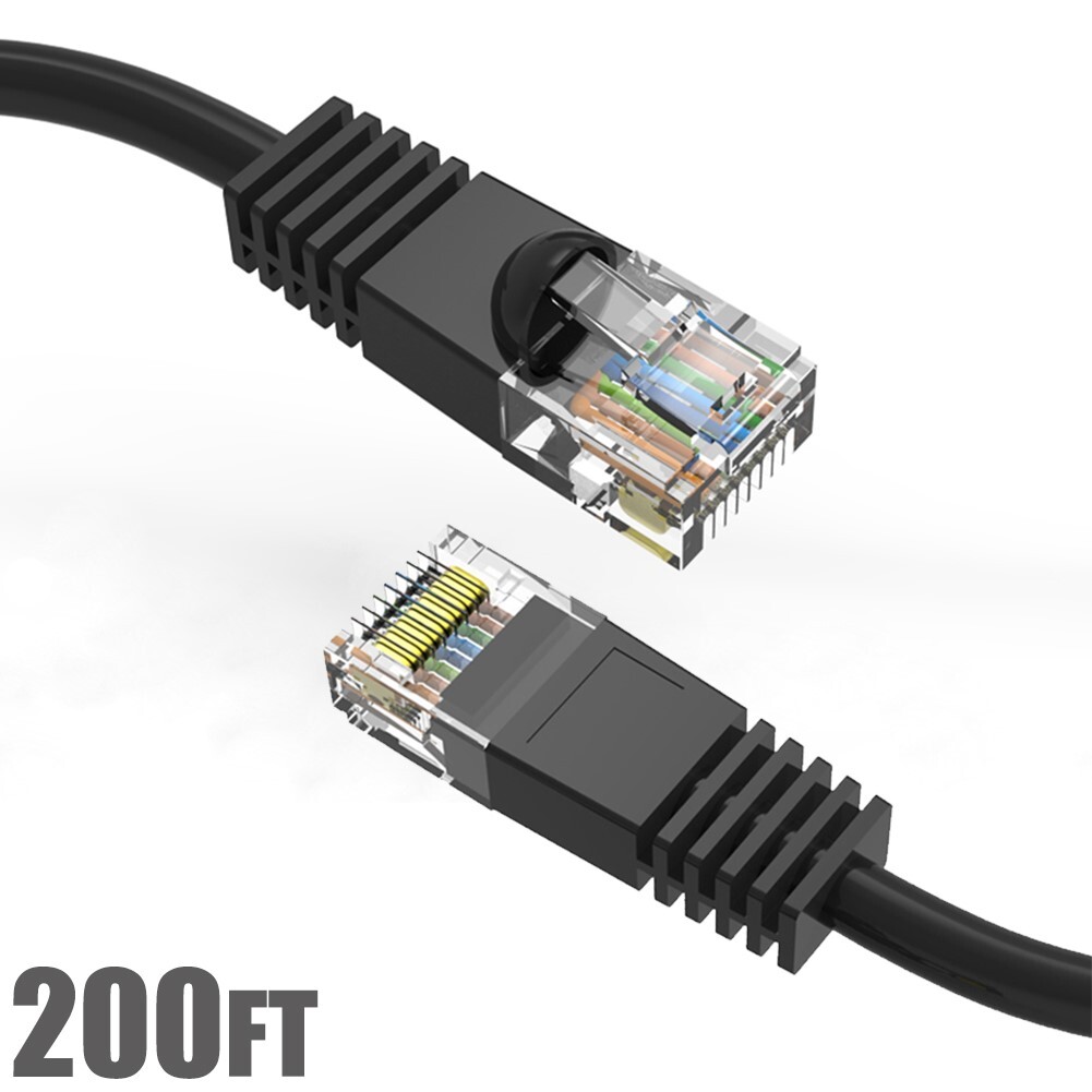 200FT Cat5E RJ45 Network Modem Ethernet UTP Molded Snagless Patch Cable Black
