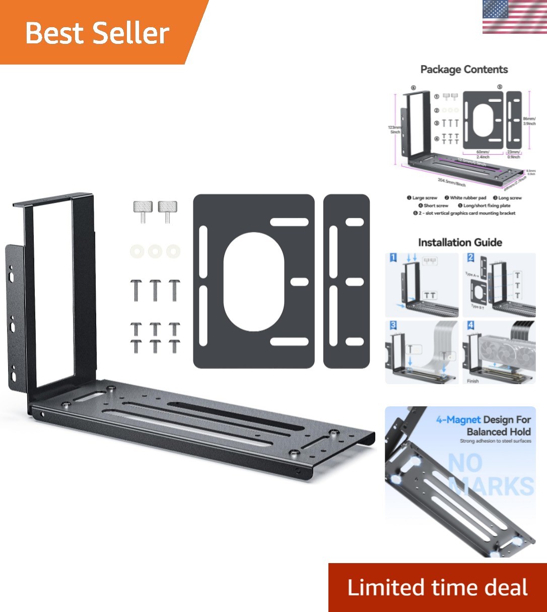 Vertical GPU 2-Slot Mount Bracket, Graphics Card Holder