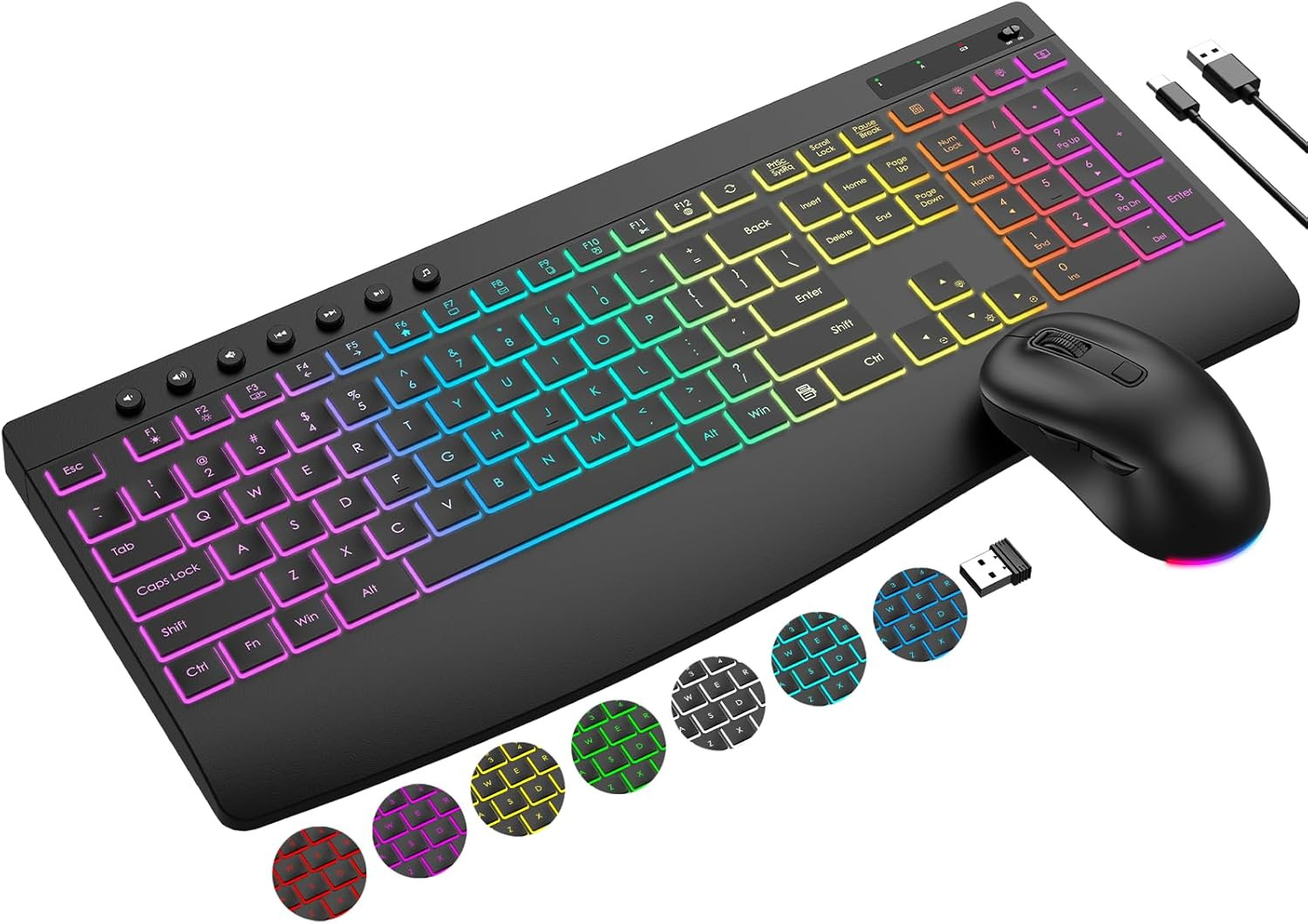 Wireless Keyboard and Mouse Combo, 9 Backlit Effects, 4000Mah Rechargeable Backl