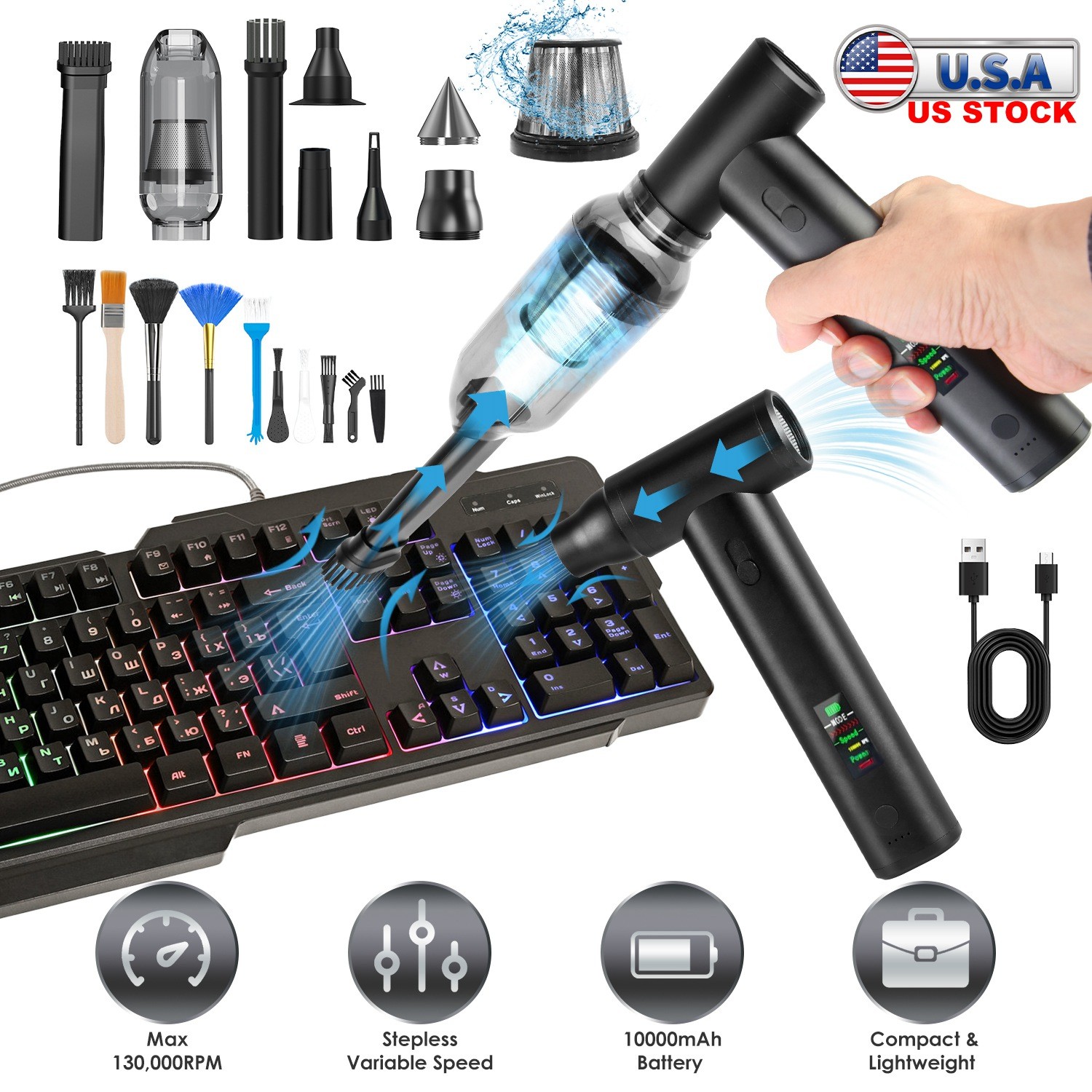 High-Speed Compressed Air Duster Features Variability 130000RPM Dust Blower