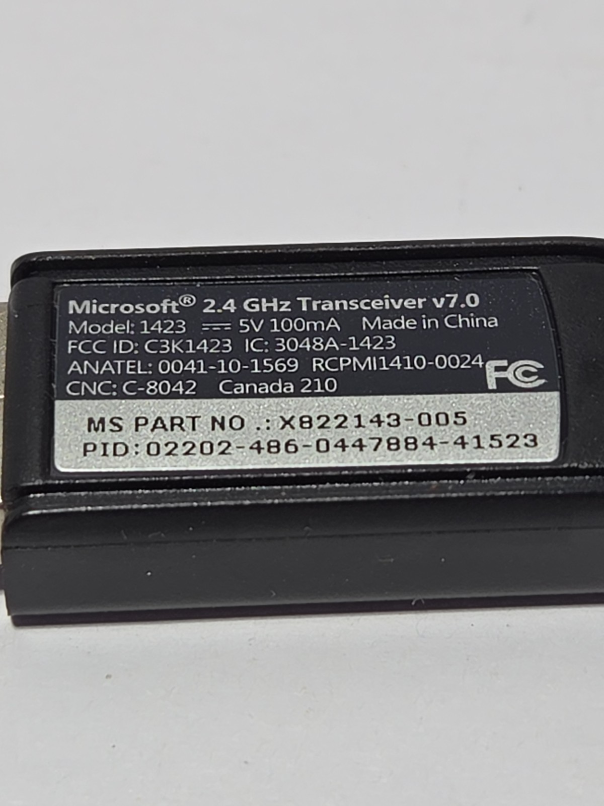 Microsoft 2.4Ghz Black Dongle Transceiver v7.0 Model 1423 OEM Genuine