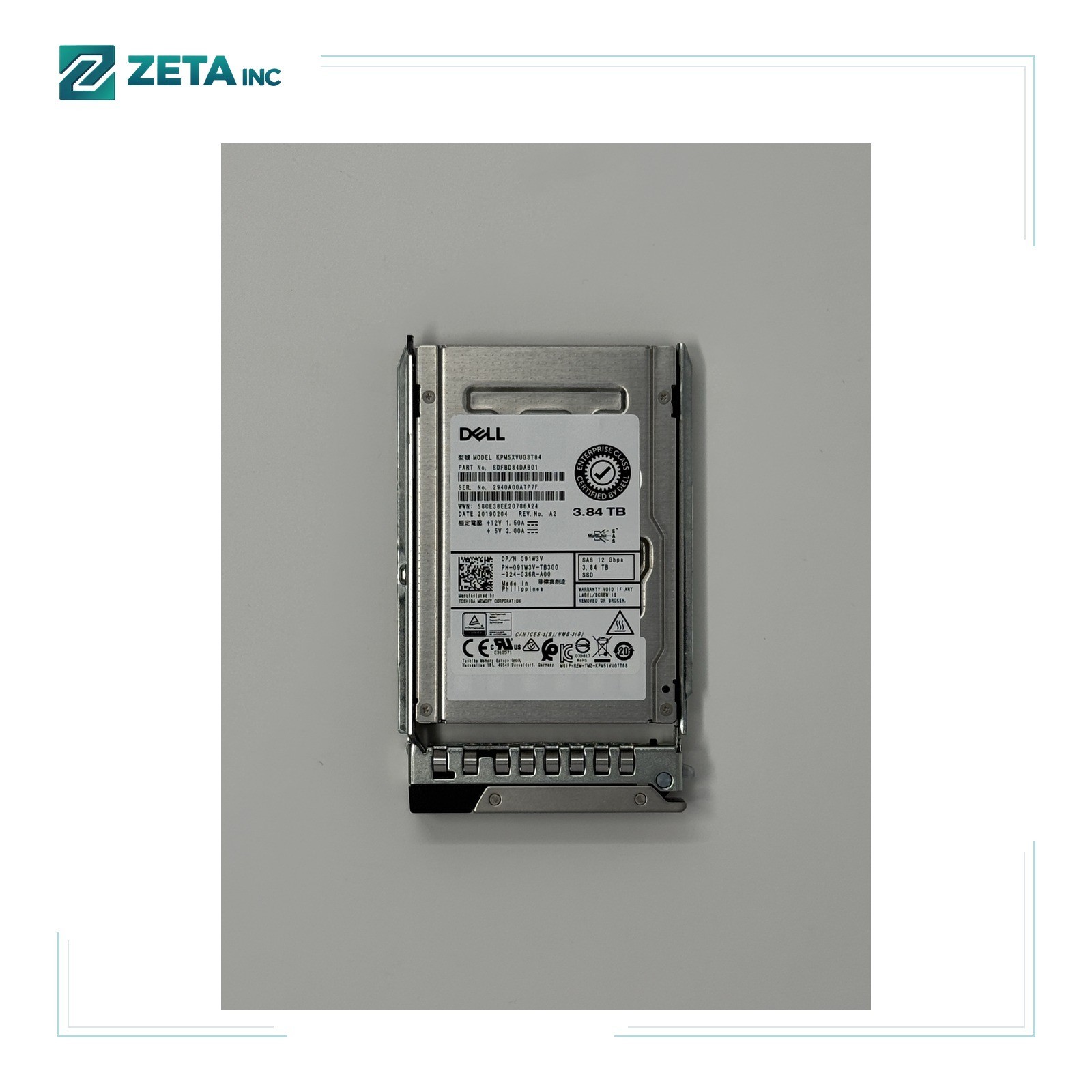 91W3V DELL 3.84TB SAS 12Gbps Mixed Use 2.5in SSD KPM5XVUG3T84 091W3V &Health 80%