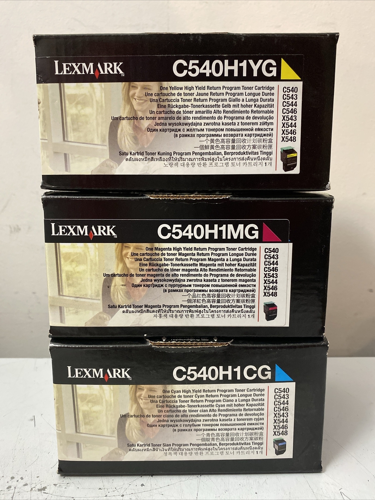 3pk LEXMARK C540 C540H1YG, C540H1CG, C540H1MG NEW Sealed Genuine Toner Cartridge