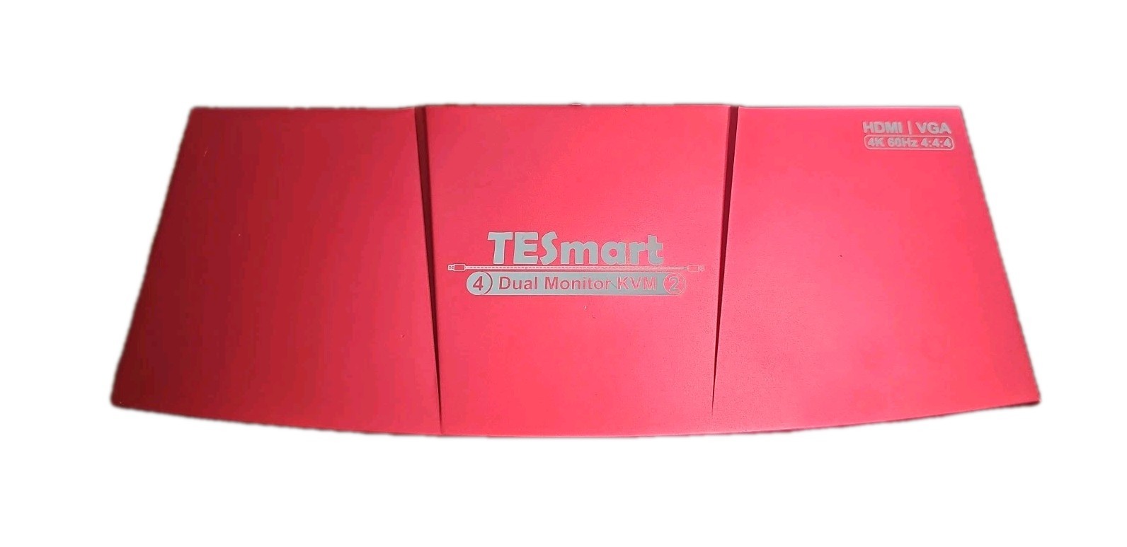TESmart 4x2 Dual Monitor KVM Switch HDMI VGA 4K 60Hz 4:4:4 RED No POWER SUPPLY