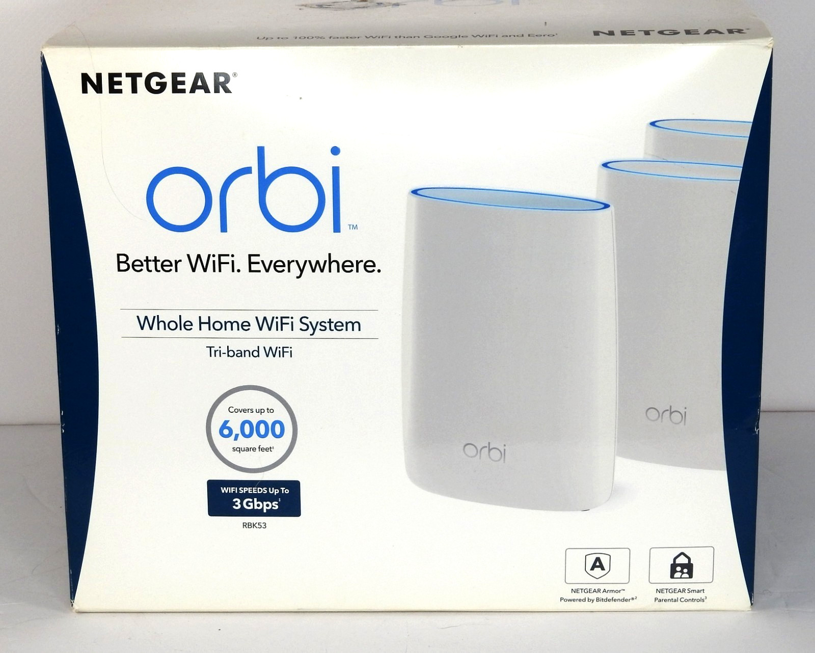 NETGEAR Orbi RBK53 Tri-Band Whole Home Mesh WiFi System 3-Pack AC3000 Covers 600