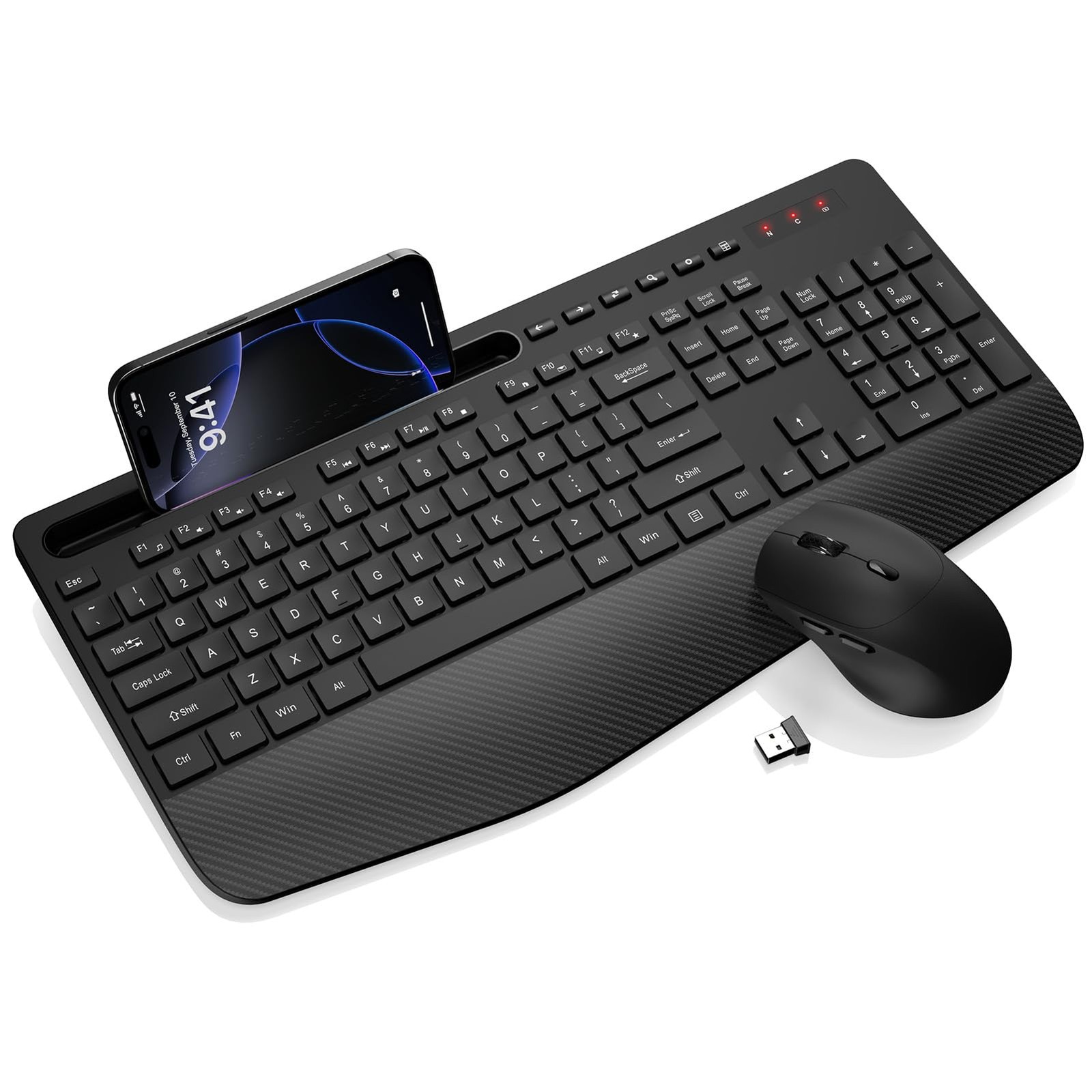 Wireless Keyboard and Mouse Combo - Full-Sized, Ergonomic Wrist Rest Open Box
