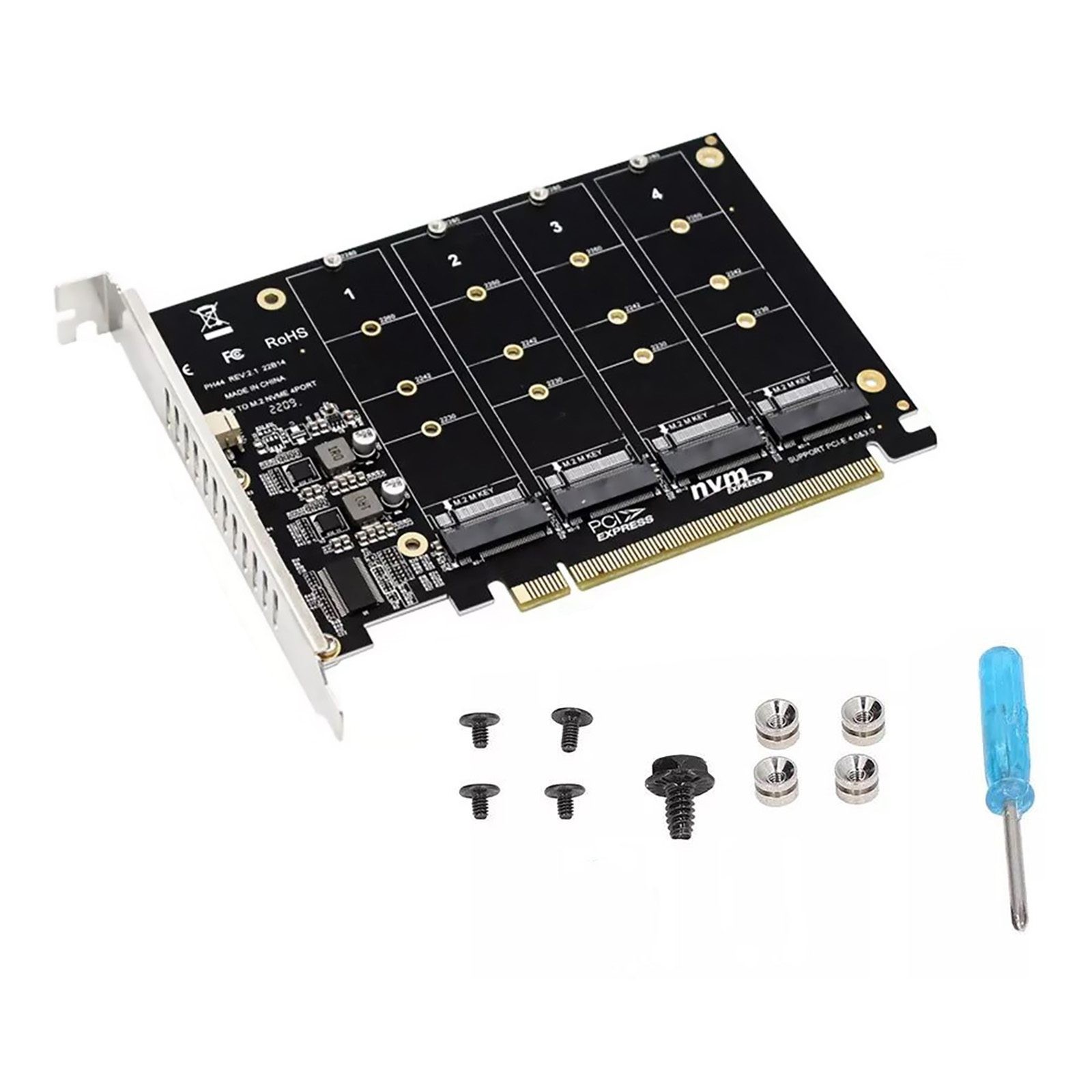 4-Port M.2 NVME SSD to PCIe 3.0 4.0 X16 Connector Expansion Card 4 x 32Gbps