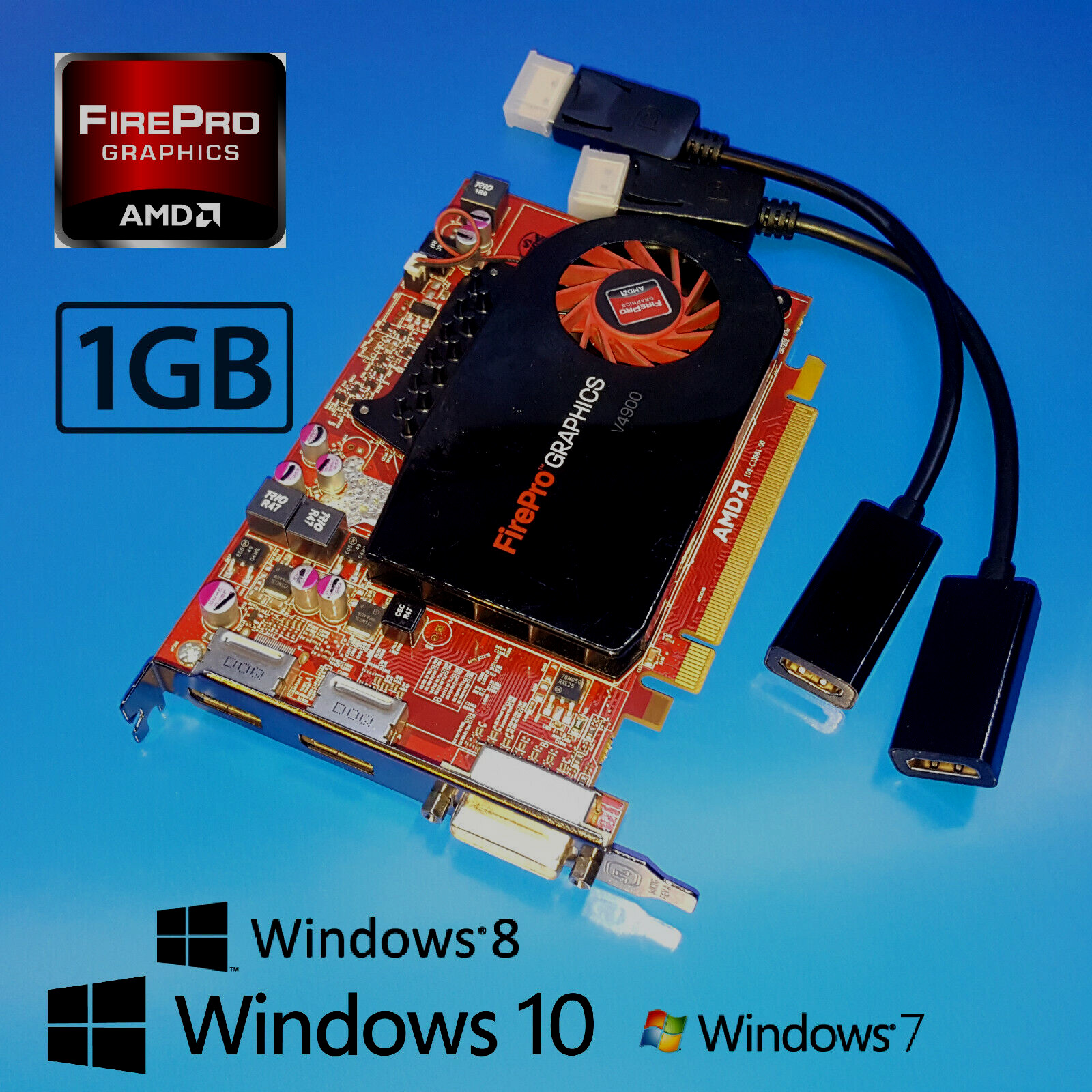 HP z200 z210 z220 z230 z240 z400 z420 GDDR5 1GB Graphics Card + 2x HDMI Adapters