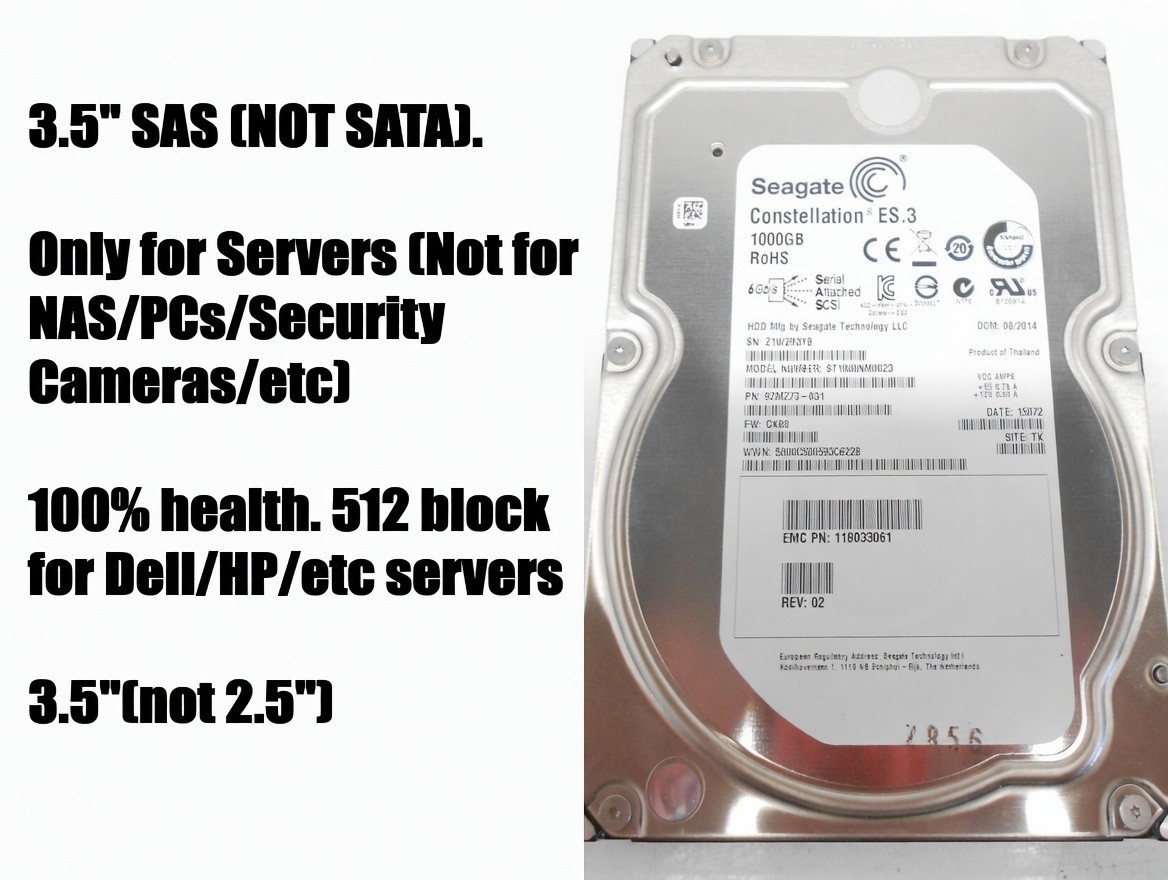 Seagate 1TB 6G SAS 3.5" Server Hard Drive ST1000NM0023 Dell HP Supermicro 512B