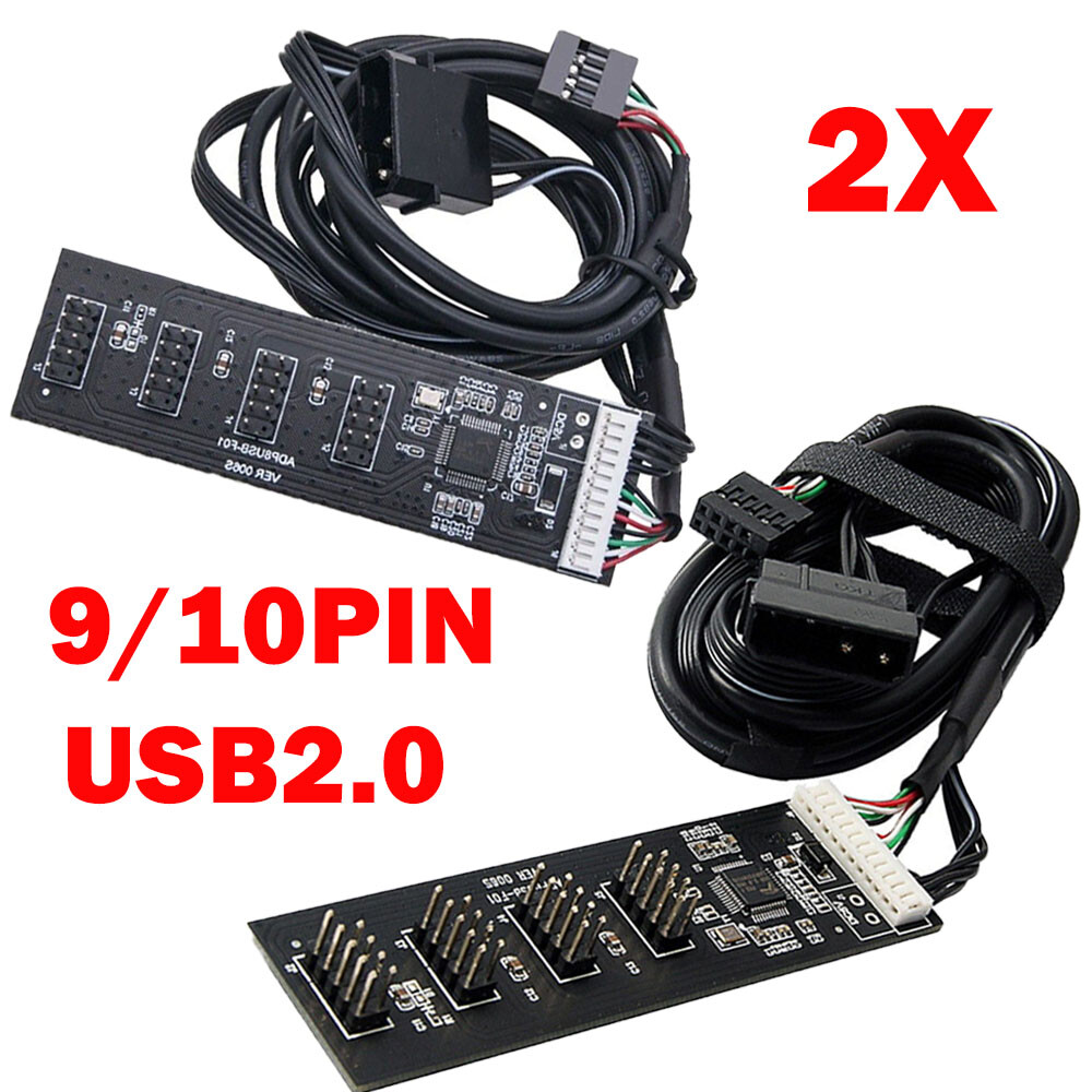 2PC USB 2.0 9Pin 10Pin Header 1 to 4 Female Splitter Cable HUB With Adapter NEW