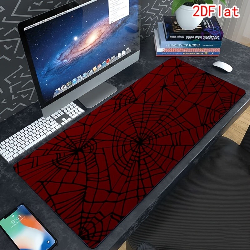XXL Red Background Black Spider Web Extra Large Mouse Pad, Made of Micro Woven
