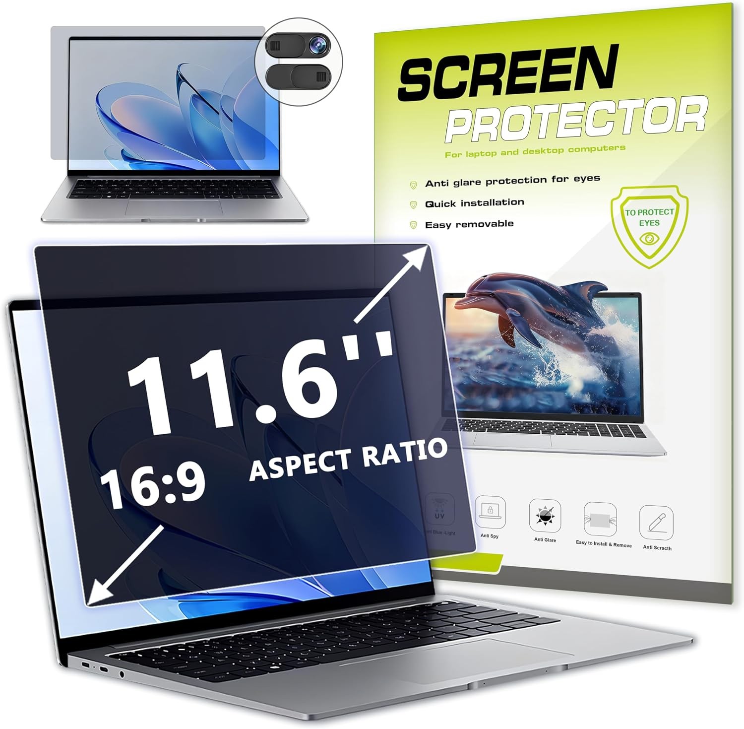 11.6 Inch Laptop Privacy Screen Protector, Anti Glare Blue Light Filter Security