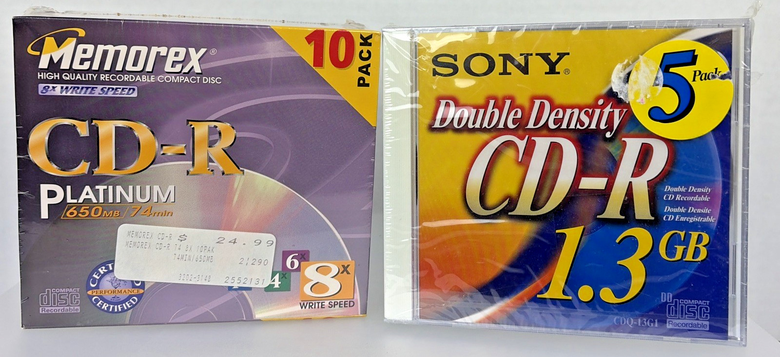 SONY and MEMOREX CD-R Recordable Double Density Discs Platinum 1.3GB NEW SEALED