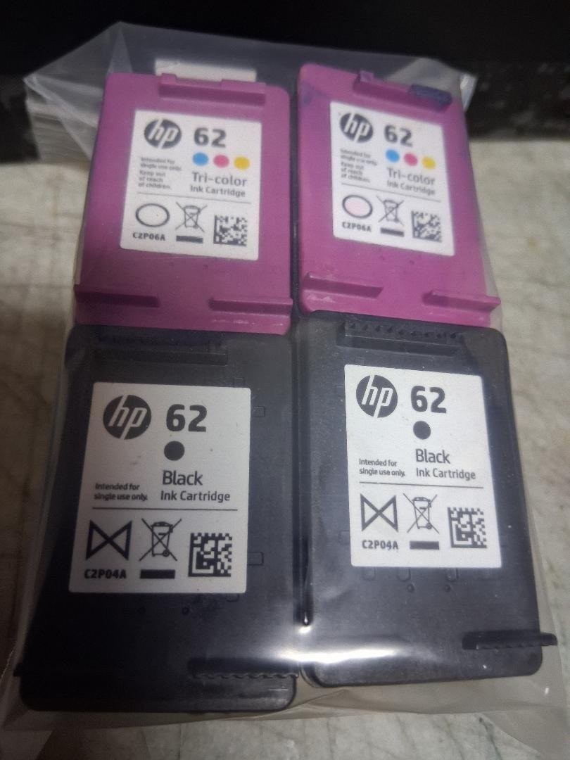 Set 4 Genuine HP 62 Black and Color Inkjet Cartridges Seal Intact NO BOX NO BAG