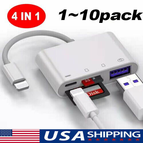 For iPhone iPad IOS 12 Portable 4 in 1 USB SD TF Card lot Reader Camera Adapter