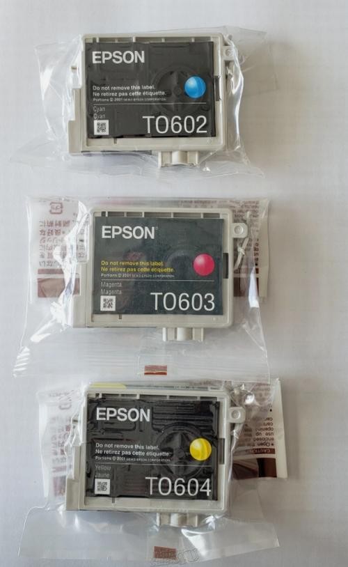 New Sealed 3pk Epson T0602 (Cyan), T0603 (Magenta) & T0604 (Yellow) Printer Ink