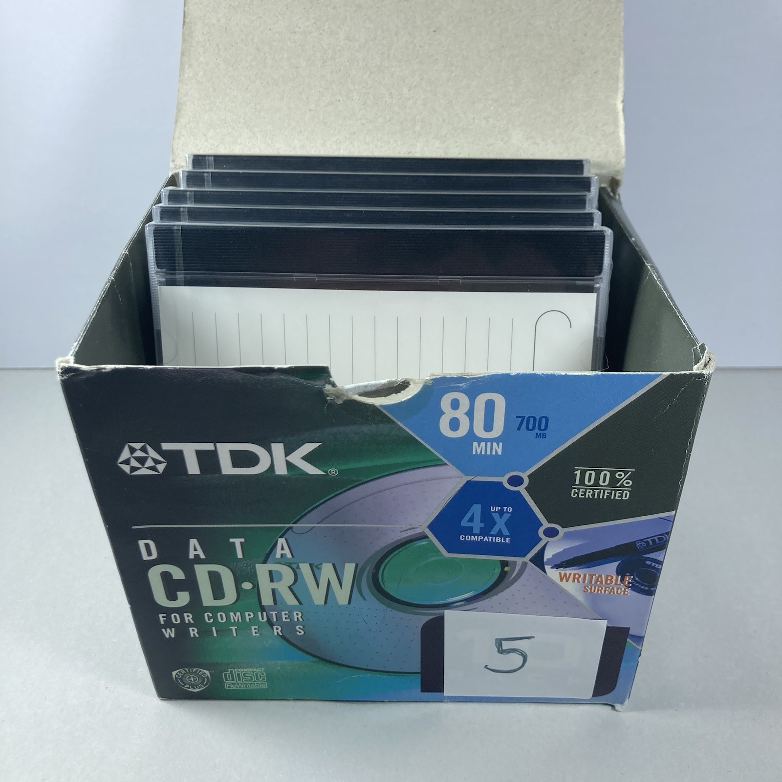 5 Pack Sealed TDK CD-RW Rewritable Data Media CDs 700MB 80 min