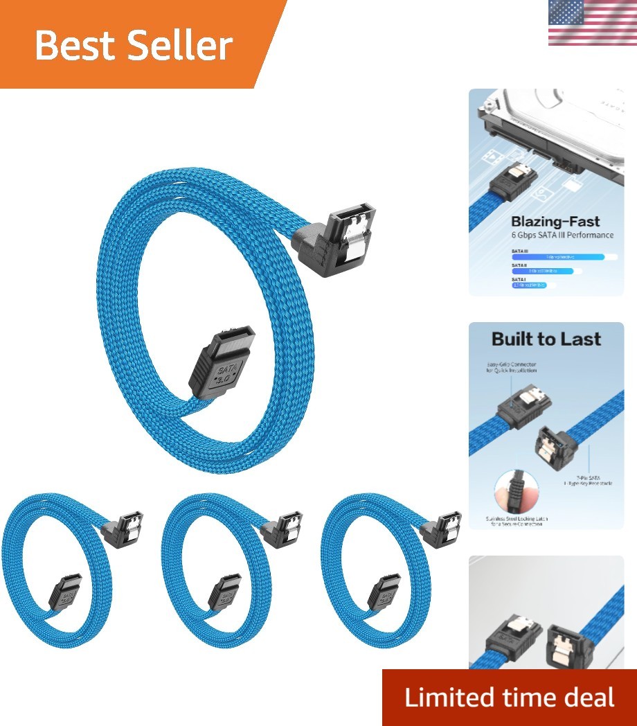 4 Pack SATA III Cable, 20 Inch Blue