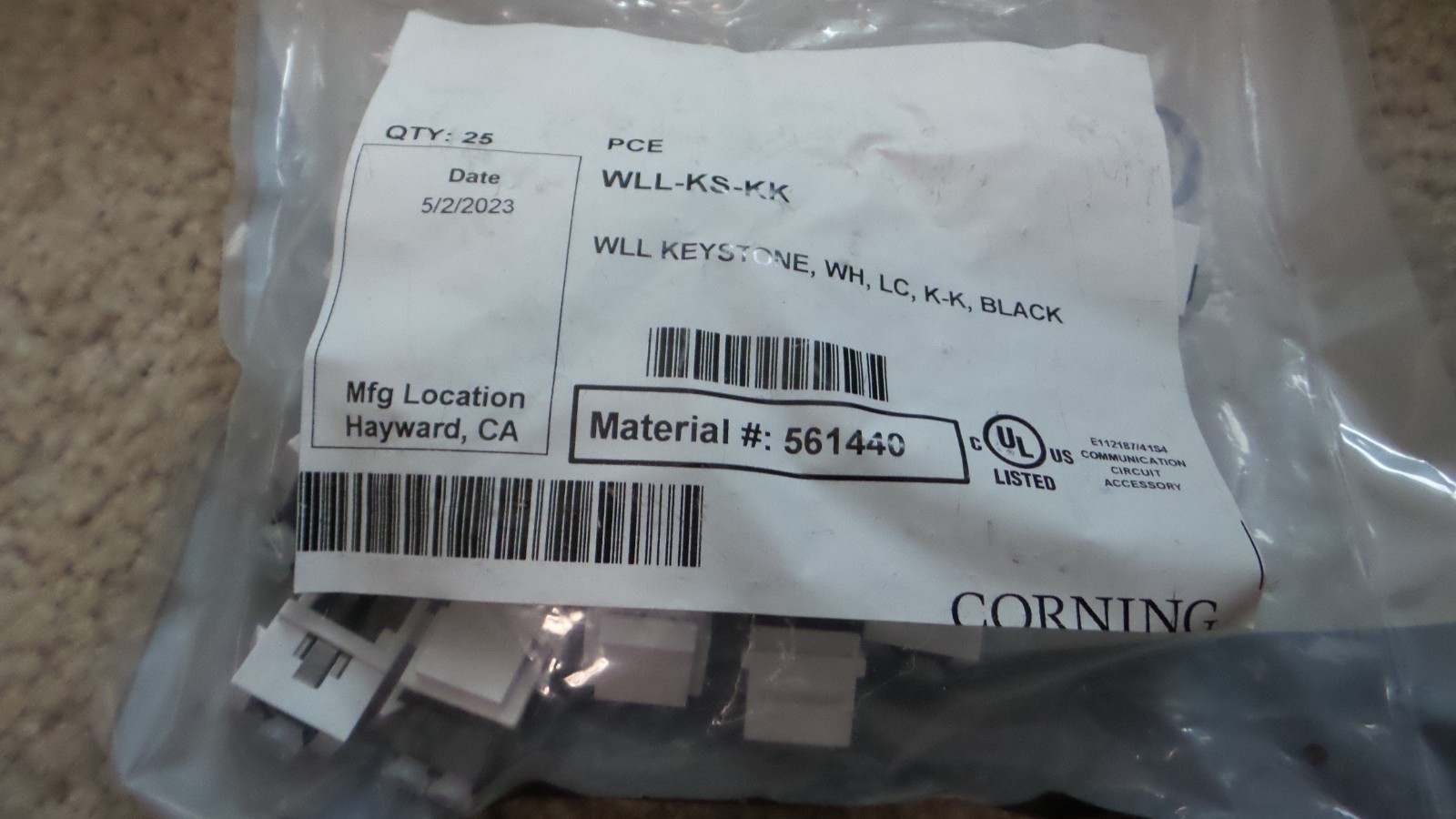 Corning WLL-KS-K9   KEYSTONE ,WH ,LC K-K, BLACK PACK OF 25
