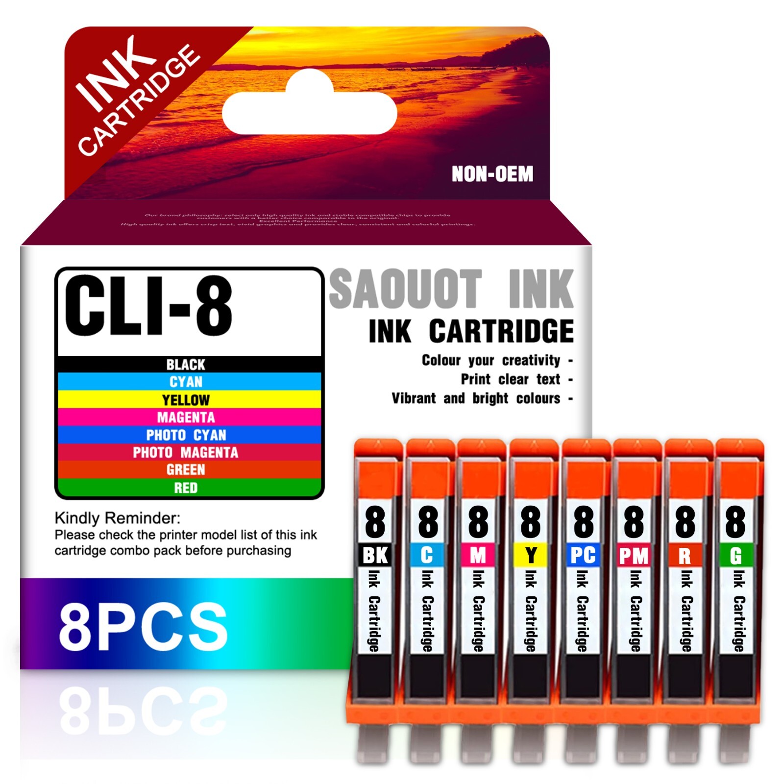 Replacement CLI-8 8-Color Ink for Canon Pixma MP600R MP600 Mark II (8-Pack)