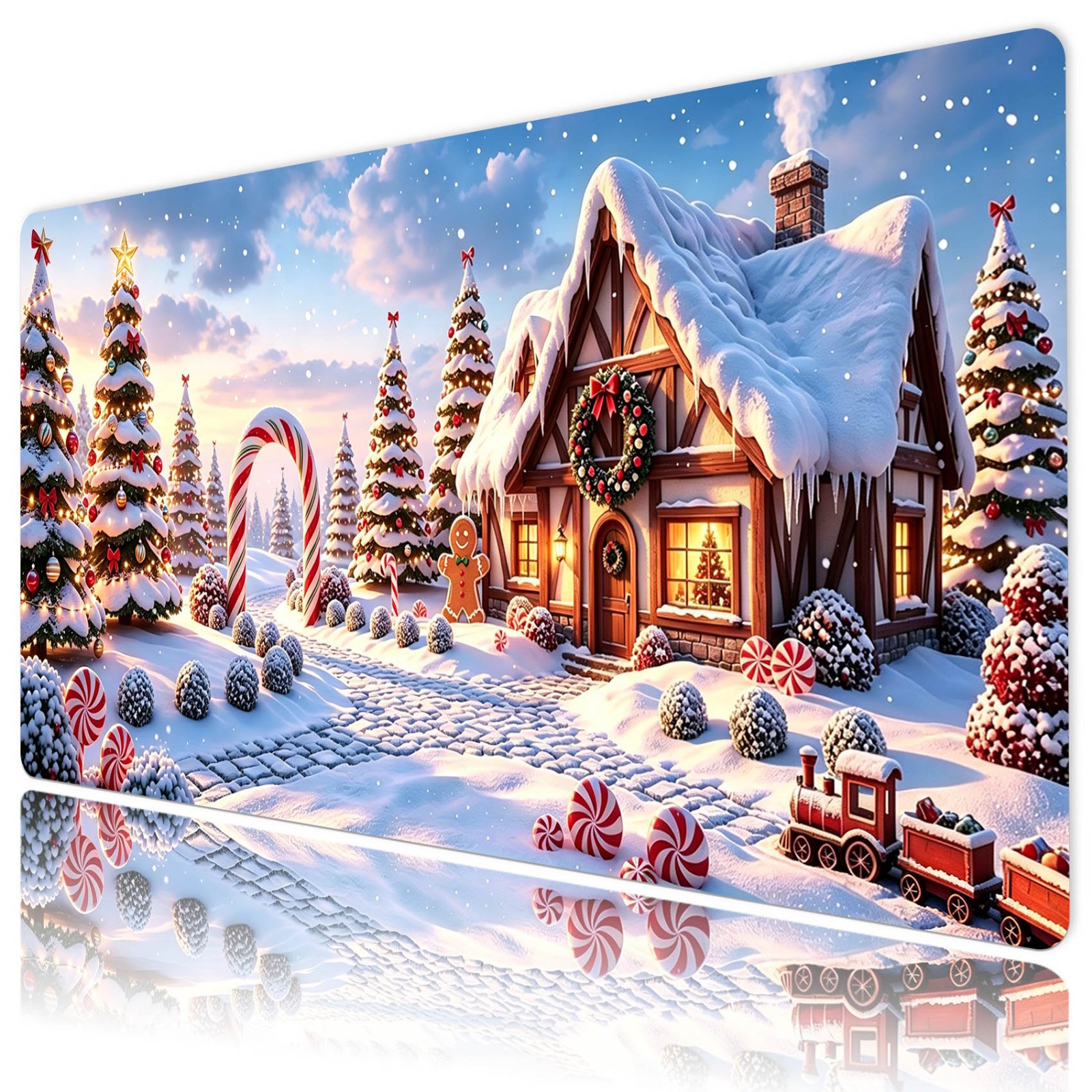 Winter Fairy Tale Forest Christmas Desk Mat for Keyboard and Mouse Desk Pad
